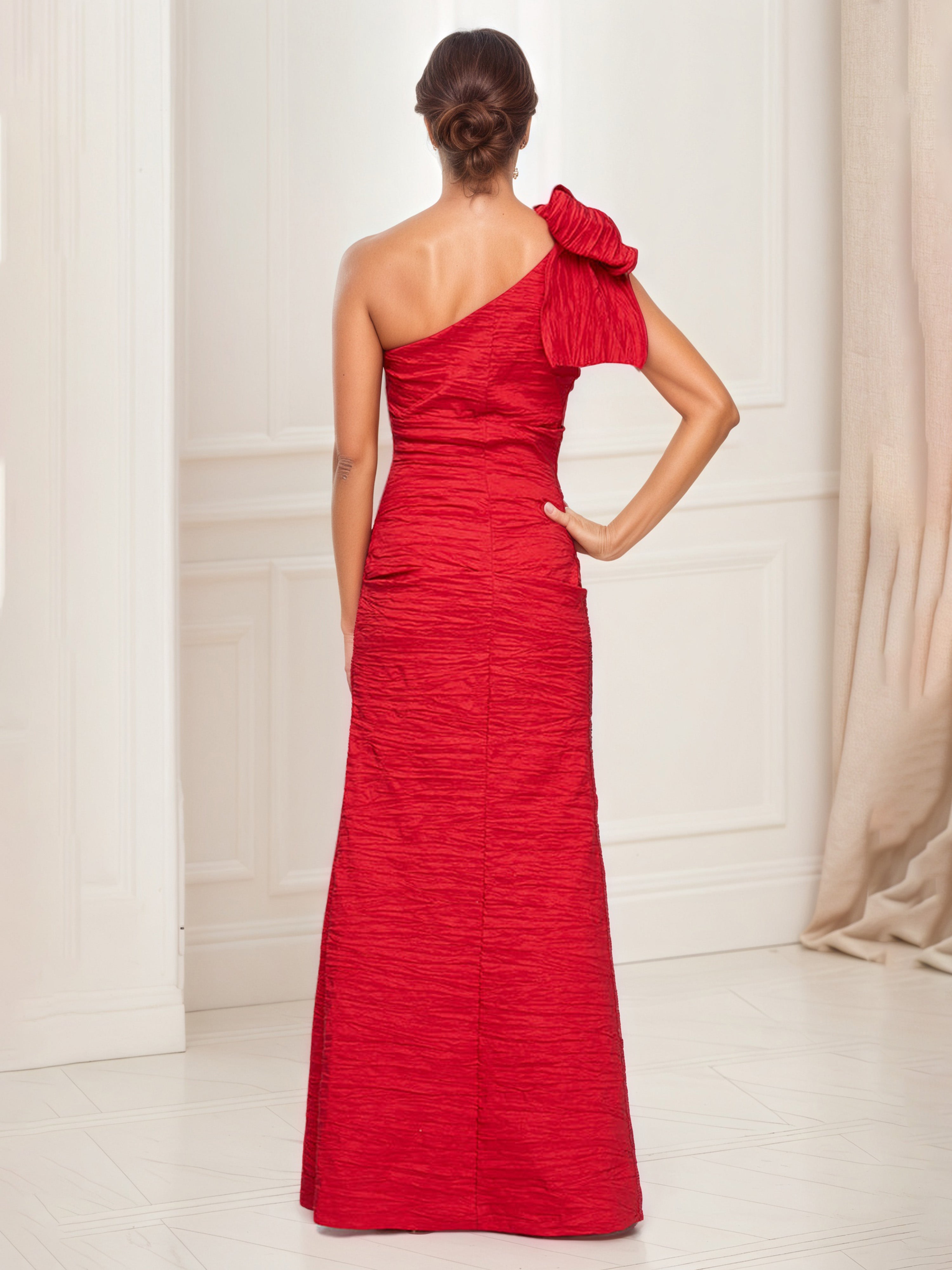 Robe Mère de la Mariée en Rouge Seule épaule Avec Nœud Fourreau/Colonne