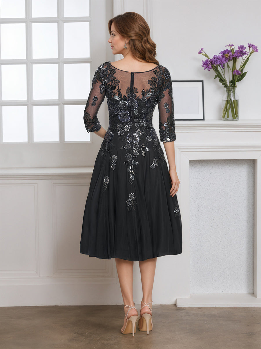 Cicinia Noir Robe pour Mère de la Mariée Courte A-Line en Tulle Longueur Genoux