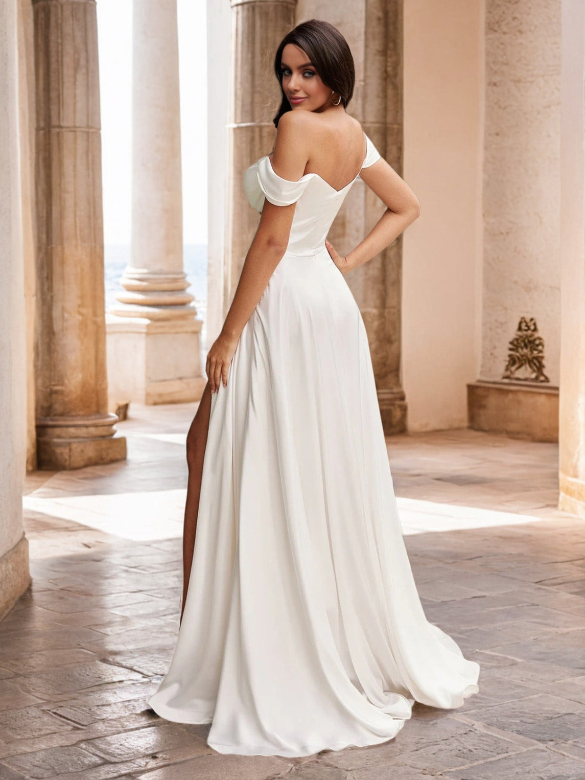 Epaule Dénudée Mousseline Robe de Mariage avec la Traîne de Balayage/Pinceau