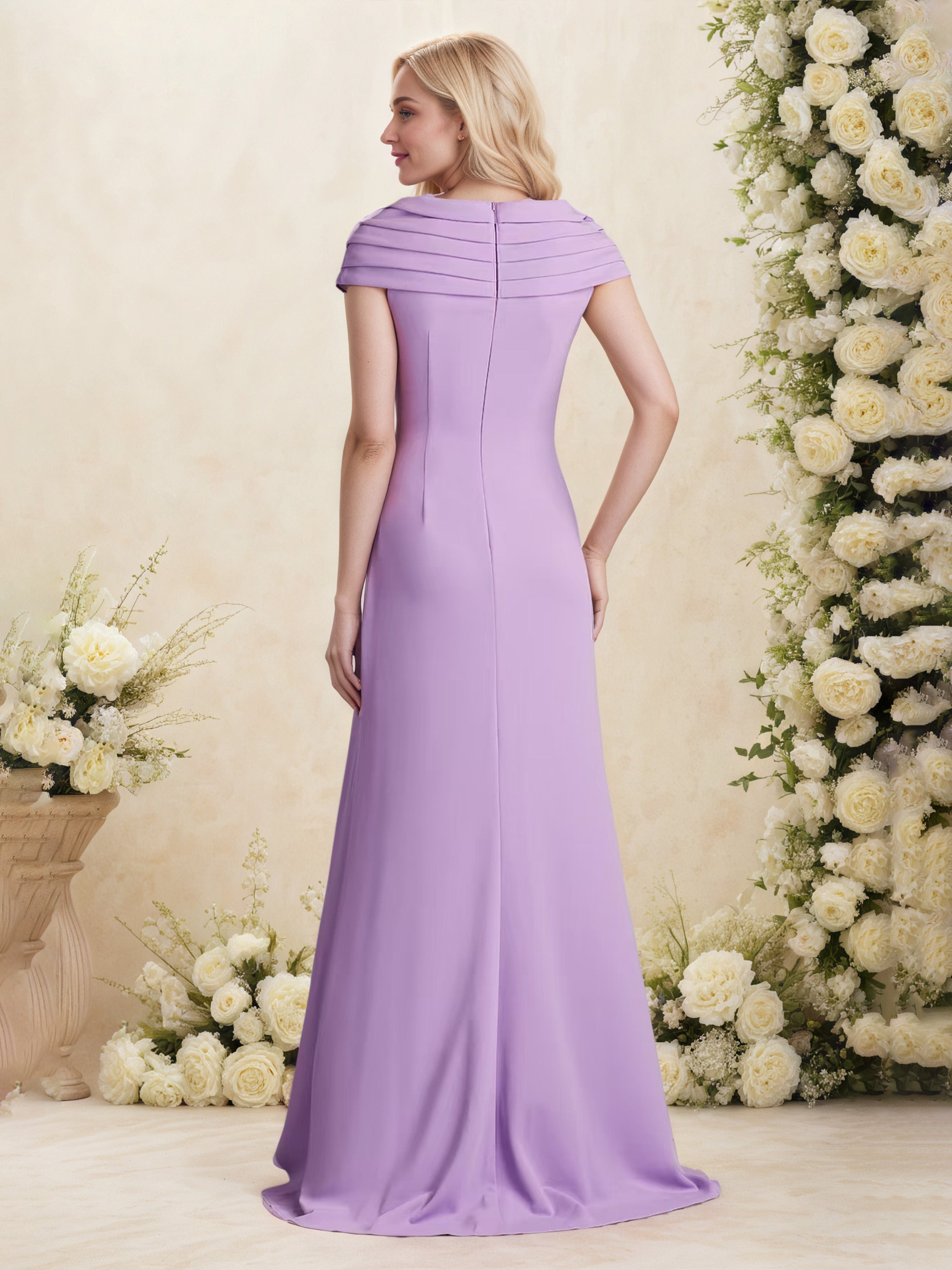 Robe Cérémonie Mariage Mère Du Marié Tahiti Col V Satin Extensible Robe Plisée
