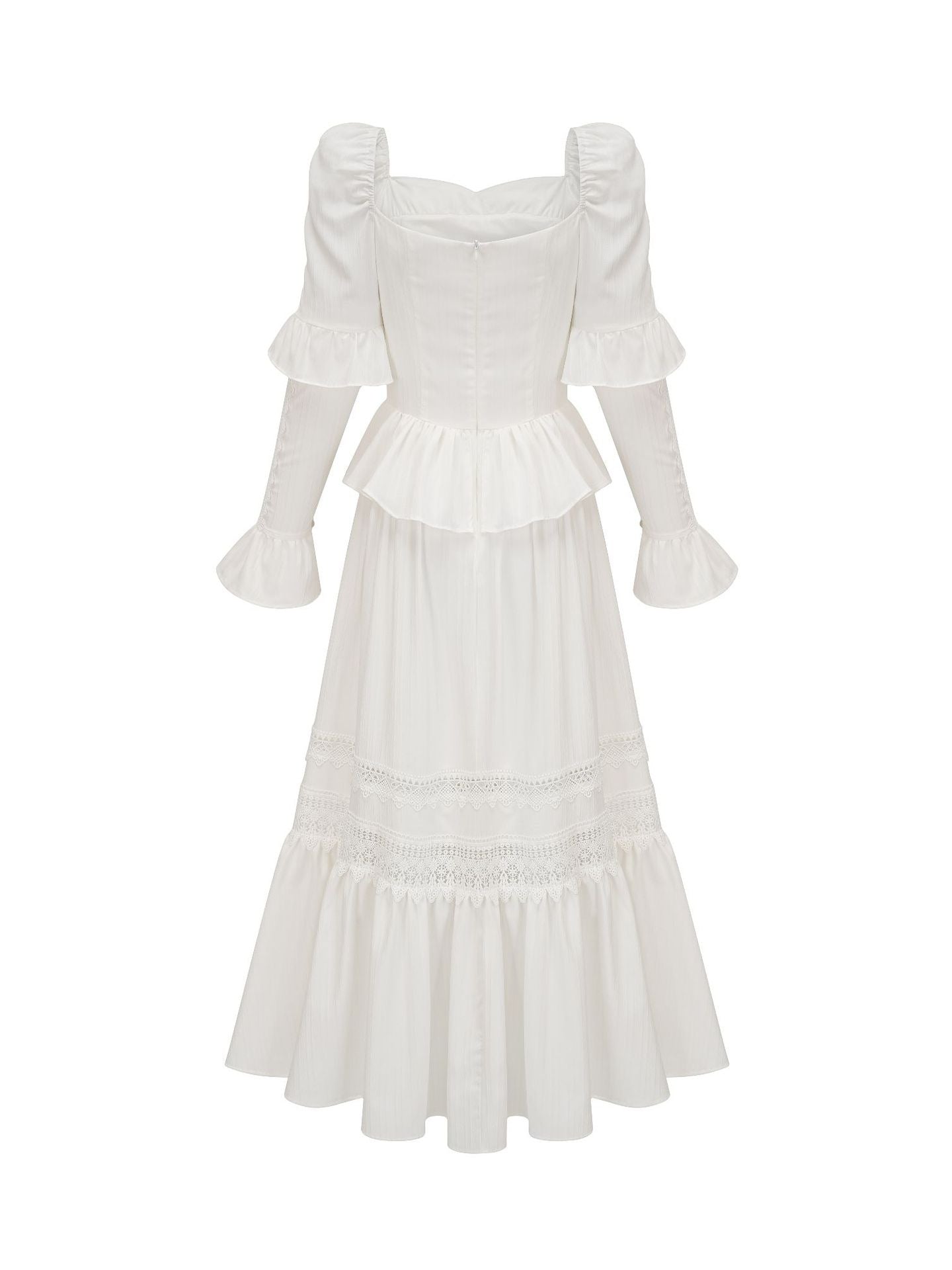 Robe Longue Trapèze Col Carré Manches Longues Robe de Soirée en Blanc