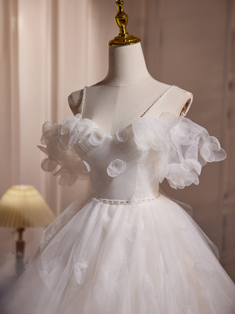 Robe de mariée Court Fleurs Épaules Dénudées en Tulle avec Fleurs et Perles