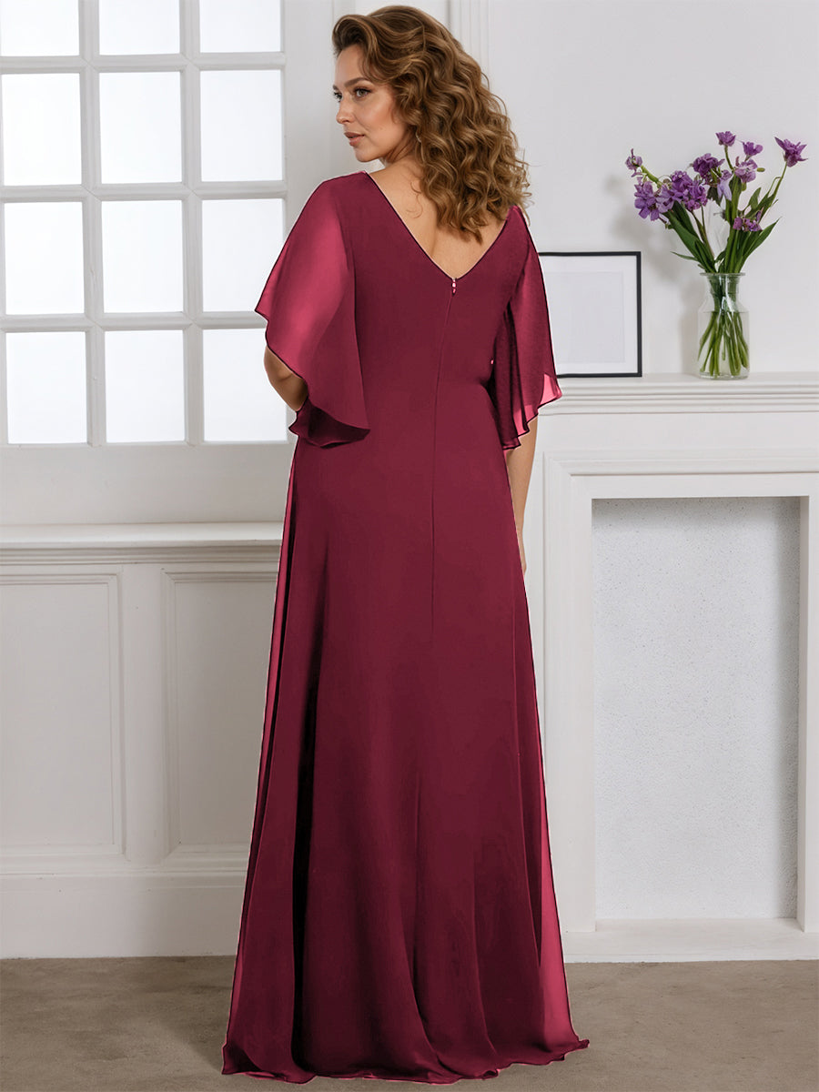 Cicinia Robe pour Mère de la Mariée BORDEAUX Longue A-Line en Mousseline Manches Papillons Longueur Sol Grande Taille