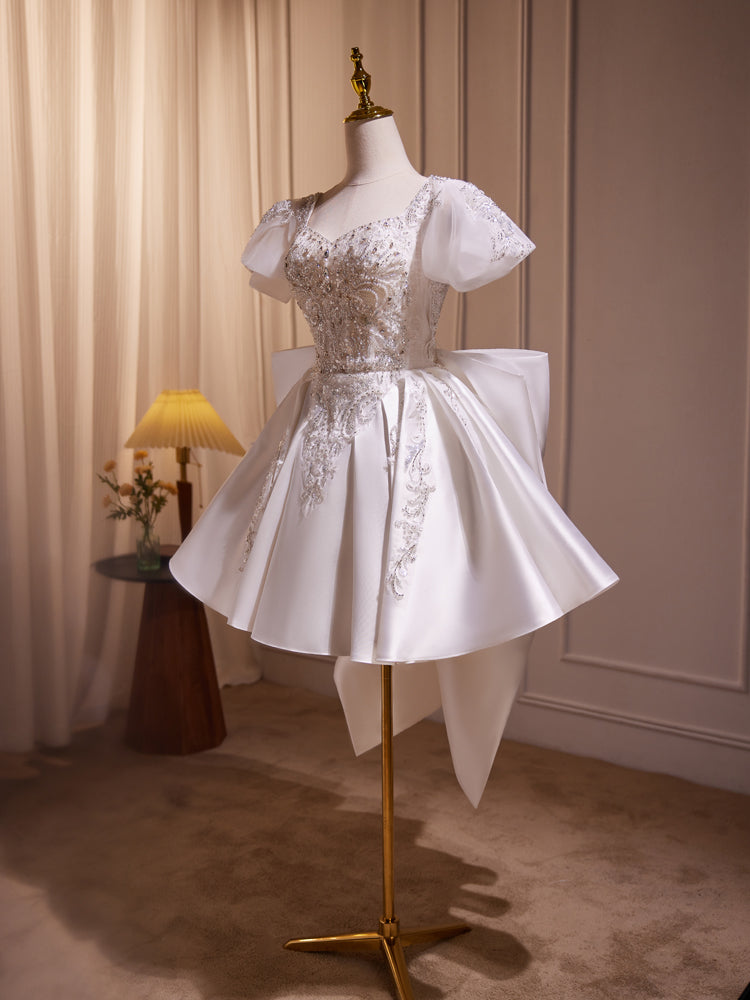 Robe de bal en Satin doux Col Cœur avec Nœud Papillon au Dos