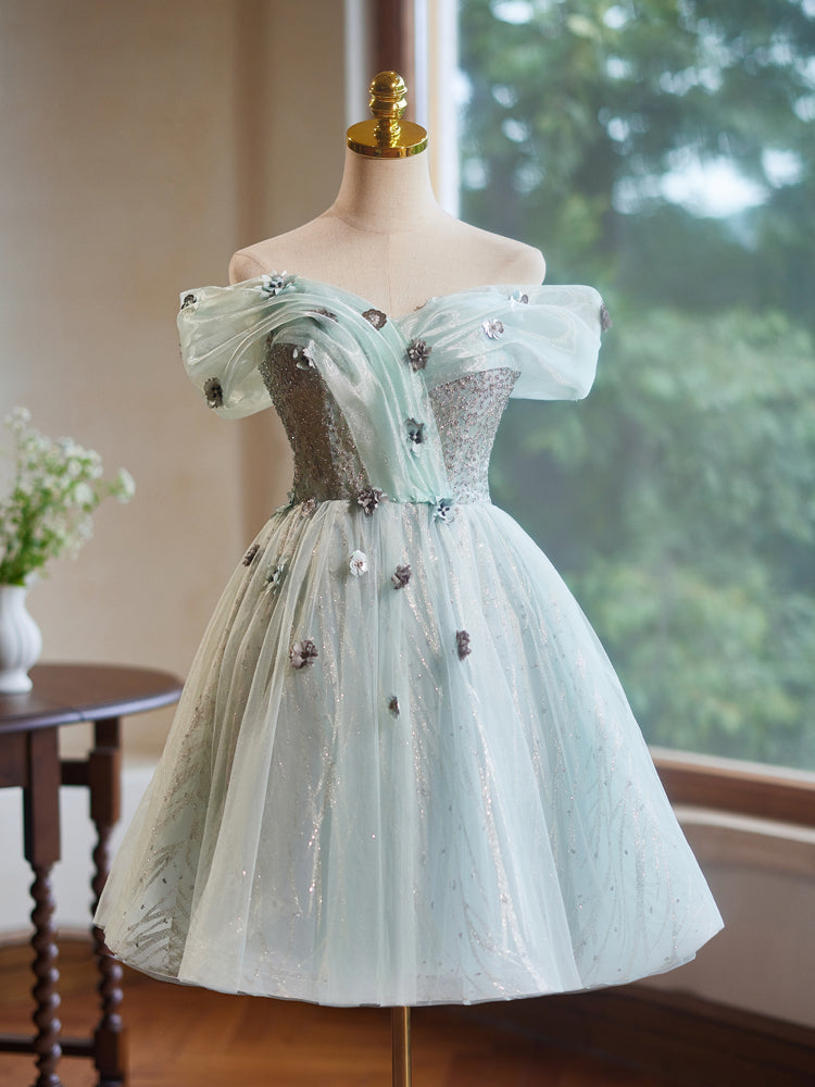 Robe de bal Col Cœur en Tulle Épaules Dénudées avec Appliques de Fleurs