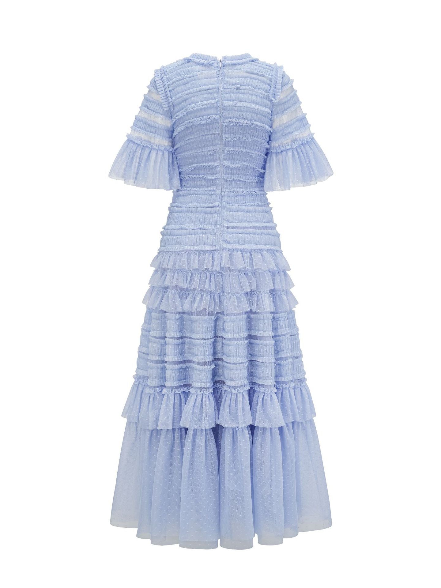 Robe Trapèze Col Rond Manches Courtes Robe de Soirée en Bleu