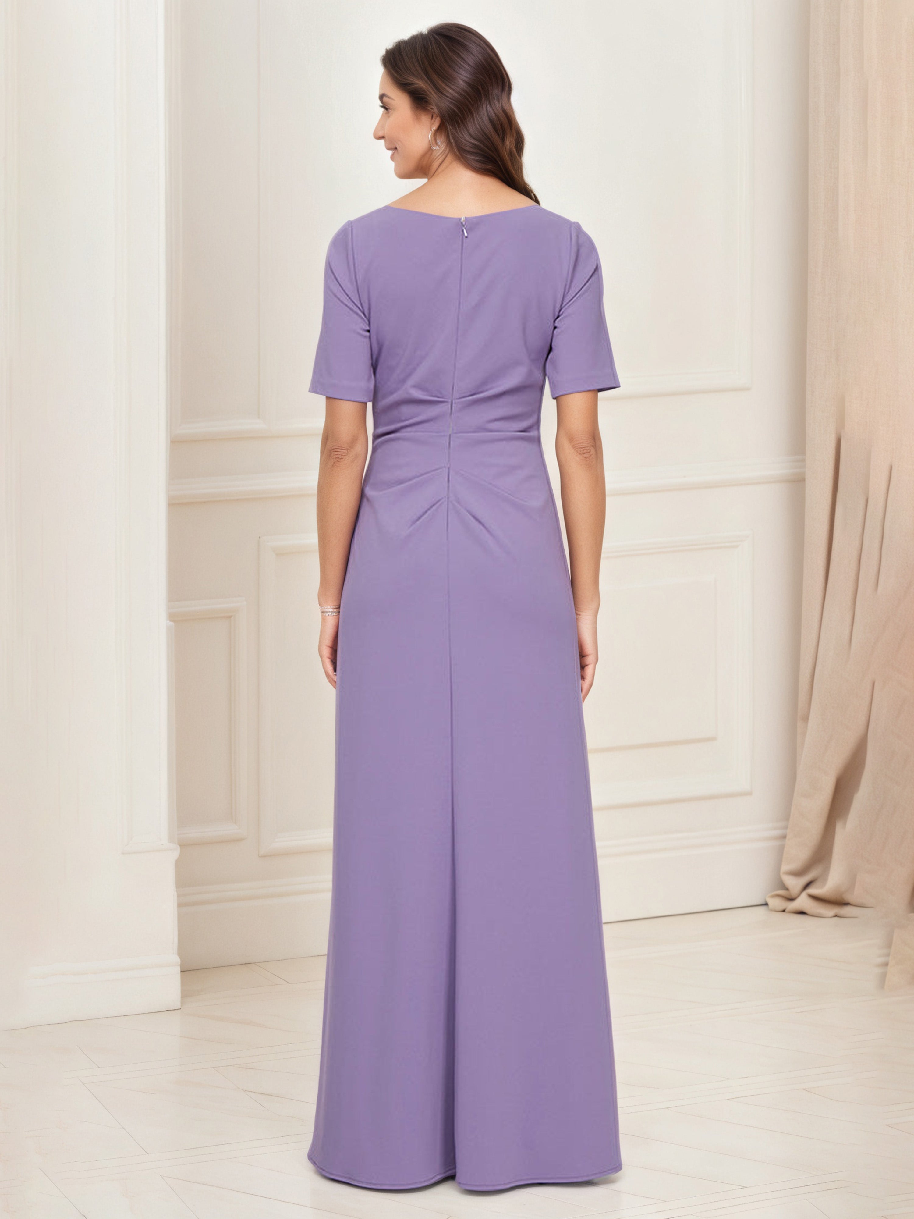 Robe Mère de la Mariée Tahiti Fourreau/Colonne Robe Fendue Col Carré Demi-Manches