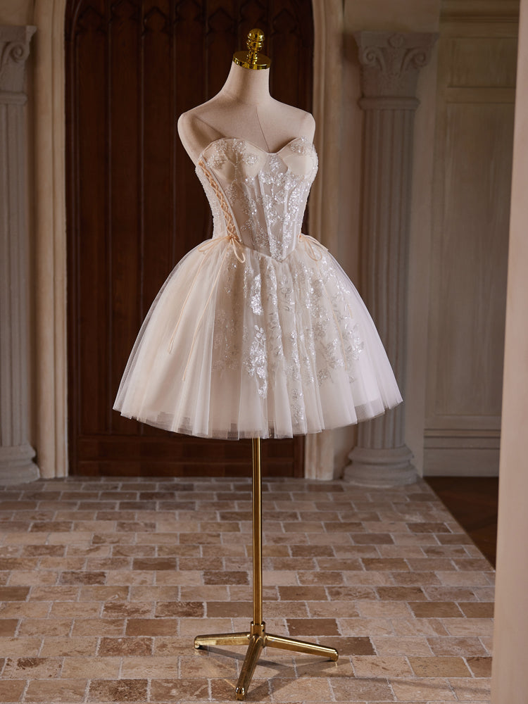 Col Cœur Robe de bal Tulle Longueur Genou sans Bretelles