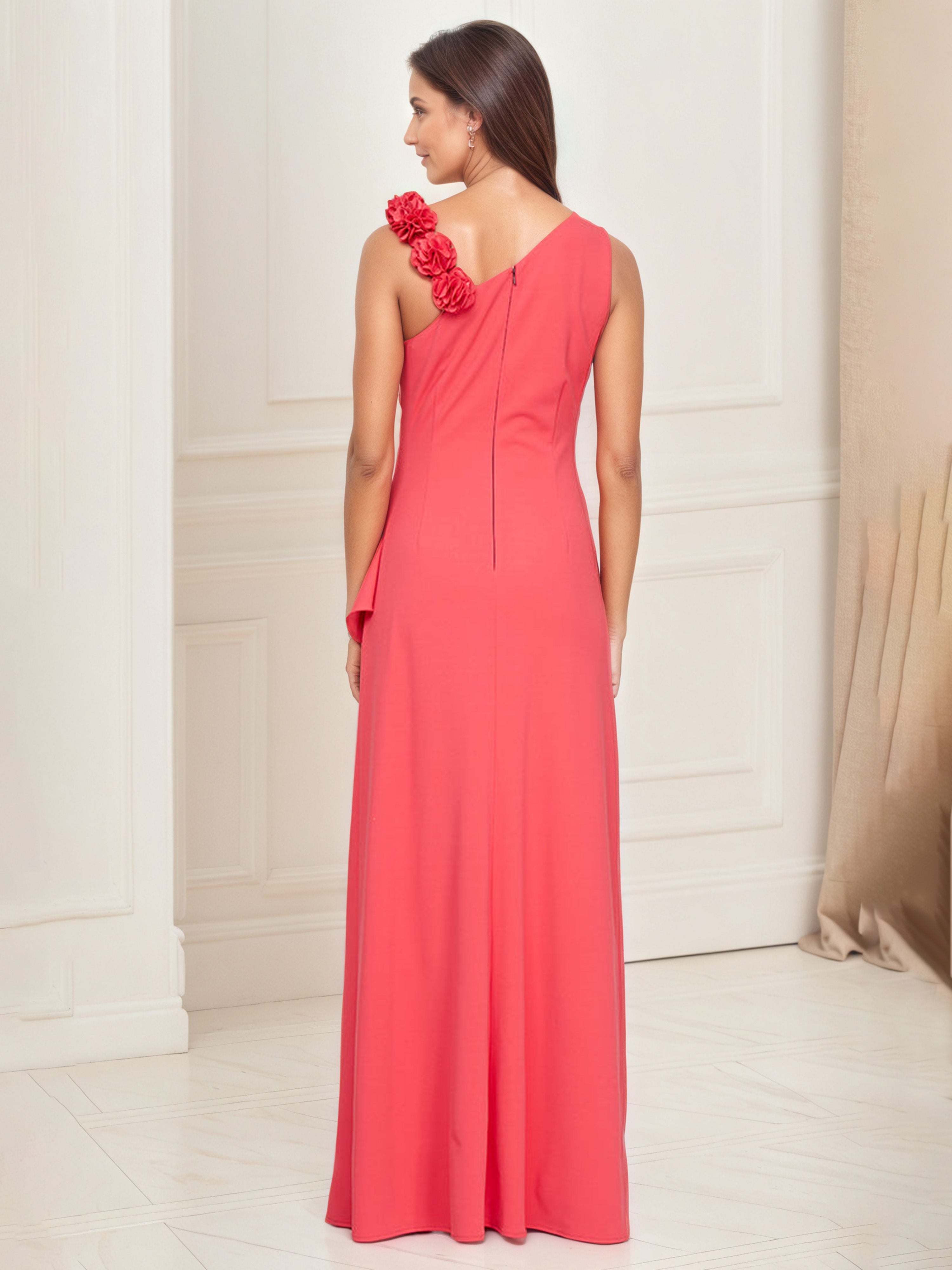 Robe Mère de la Mariée PASTEQUE Fourreau/Colonne Robe Fendue Col V avec Détail de Bretelles Fleuries