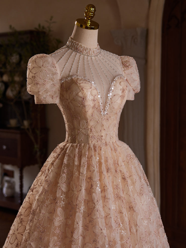 Robe de bal Mi-longue à manches courtes avec Perles