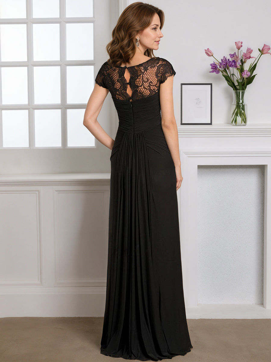 Cicinia Noir Robe pour Mère de la Mariée Longue Fourreau en Mousseline Dentelle Longueur Sol