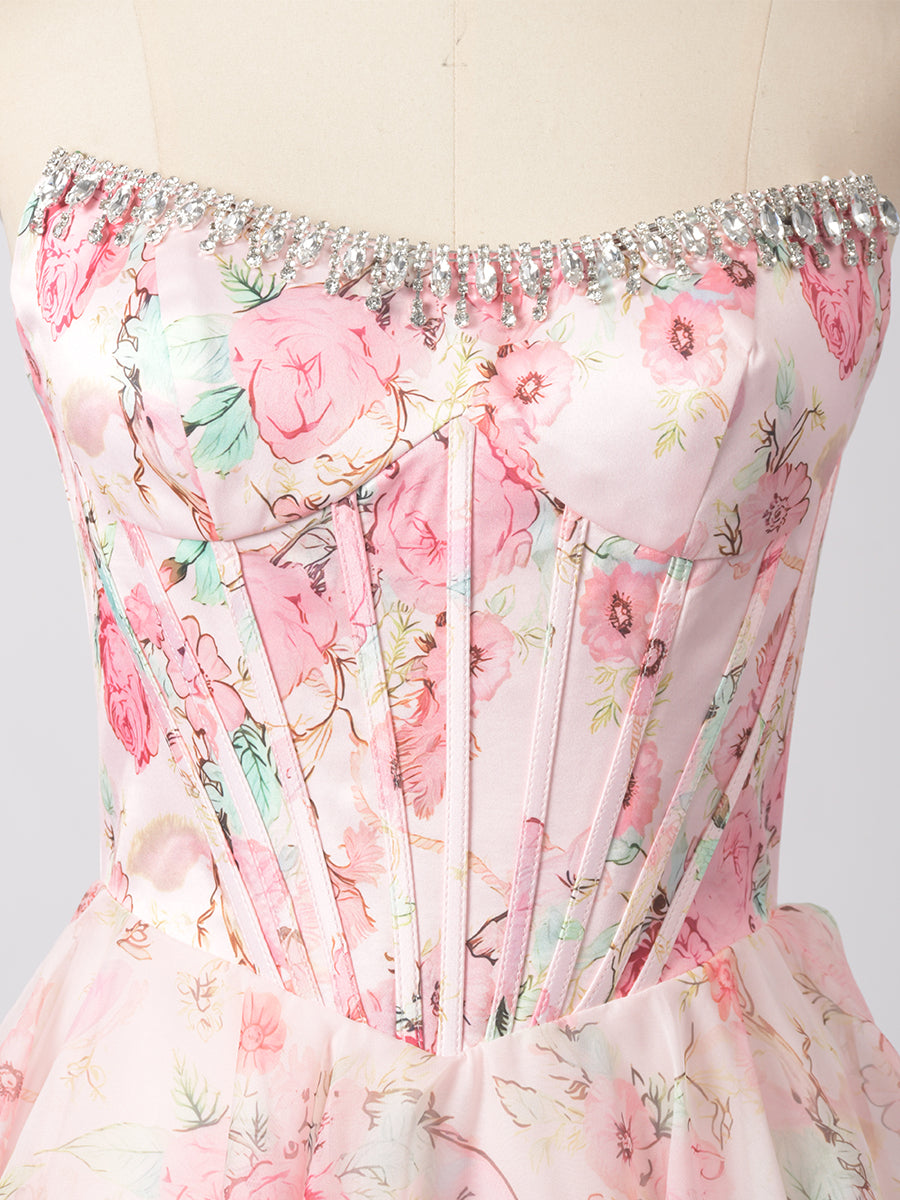 Cicinia ROSE PALE Robe de Soirée Longue en Tissu Imprimé A-Line sans Manches Fente à Volants