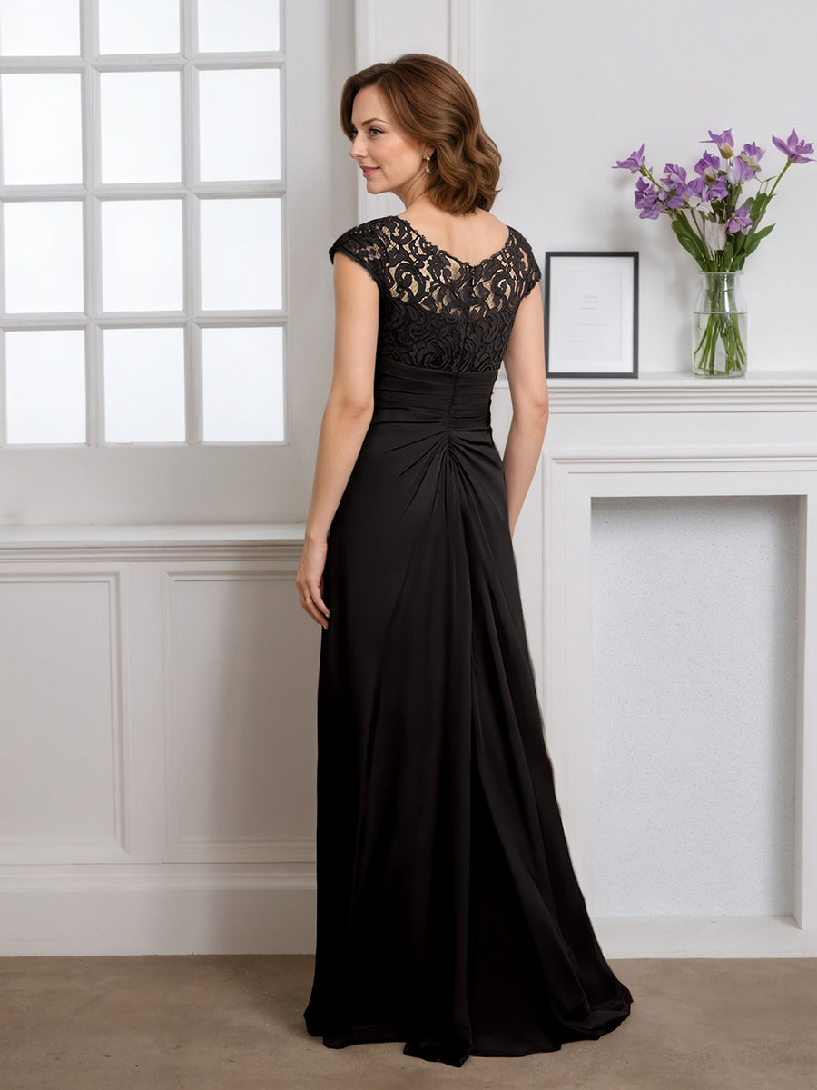 Cicinia Noir Robe pour Mère de la Mariée Longue Fourreau Encolure Asymétrique Longueur Sol