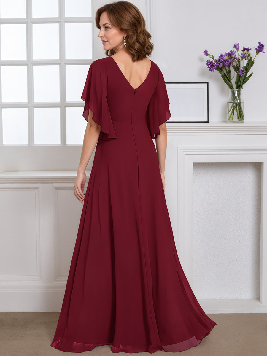 Cicinia Robe pour Mère de la Mariée BORDEAUX Longue A-Line en Mousseline Manches Papillons Longueur Sol