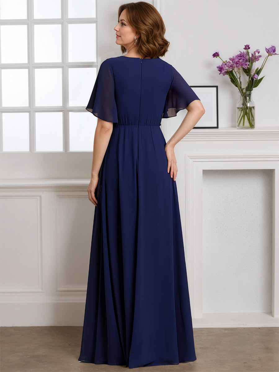 Cicinia Bleu Marine Robe pour Mère de la Mariée Longue A-Line en Mousseline Décolleté en V