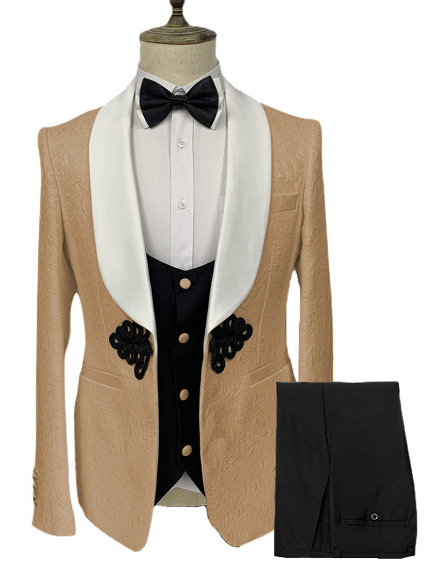 Costume Homme 3 Pièces en BRUN à Motif Jacquard Élégance Racée pour Marié et Garçons d'Honneur
