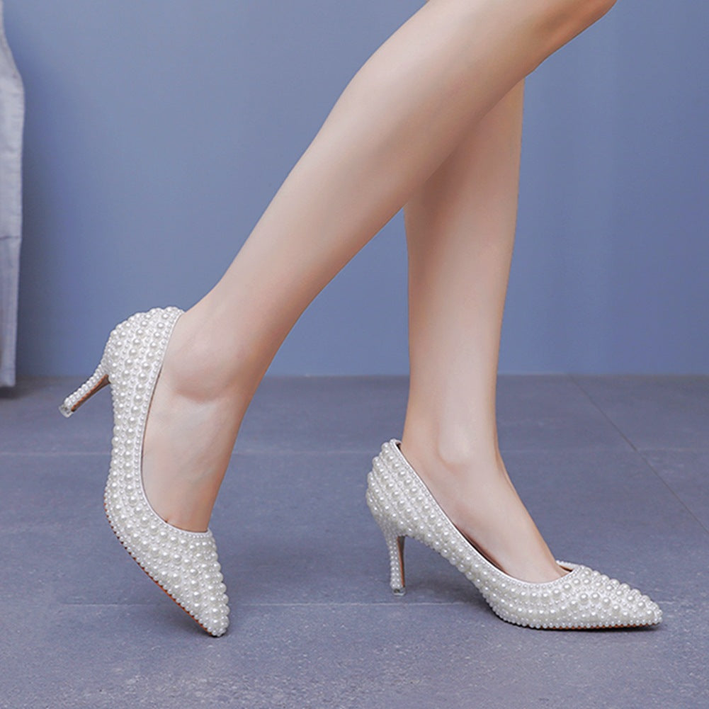 Chaussures de Mariage à Talons Aiguilles et Bout Pointu avec Perles