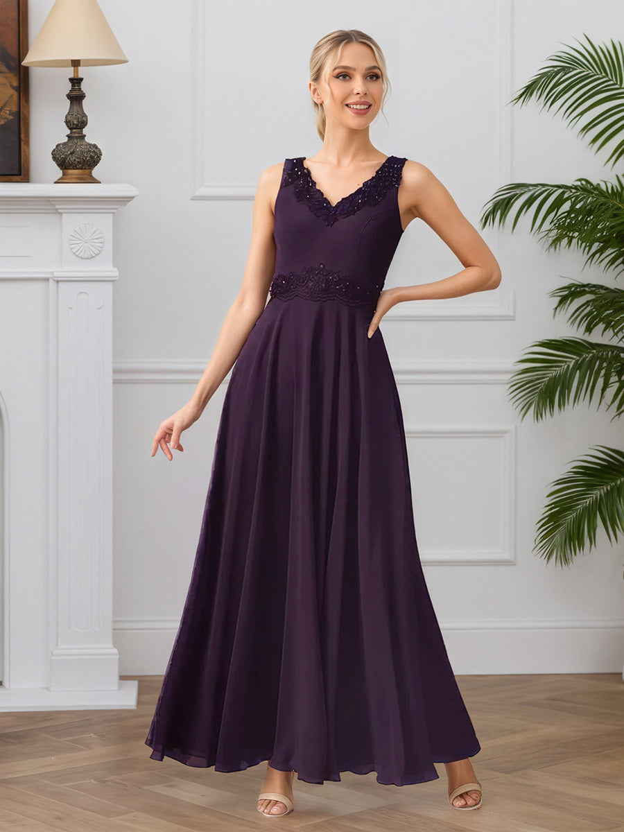 Cicinia Prune Robe avec Veste pour Mère de la Mariée Longue en Mousseline et Dentelle A-Line Décolleté en V 2 Pièces