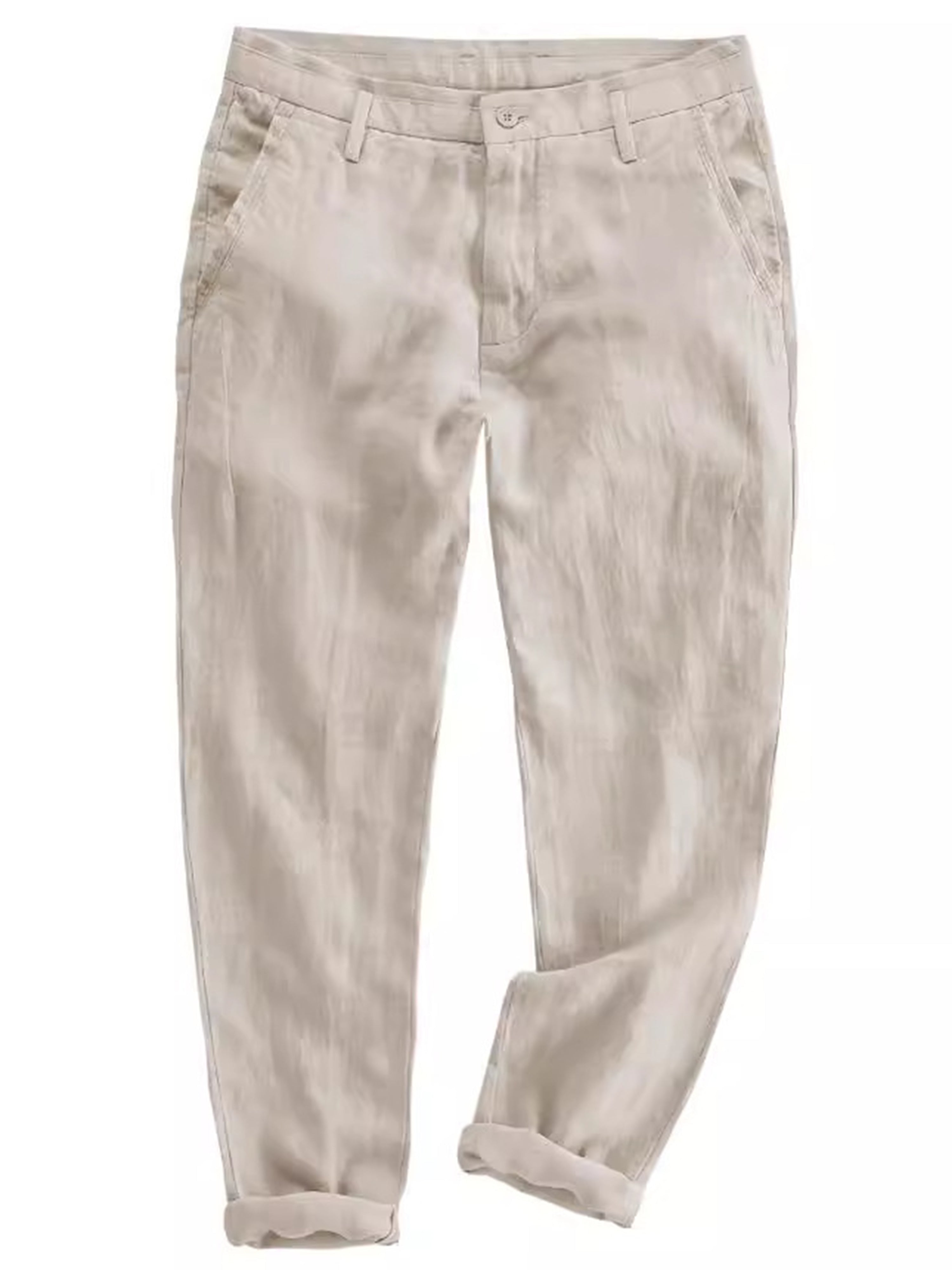 Pantalon de costume en lin et coton pour homme décontracté pour l'été en IVOIRE