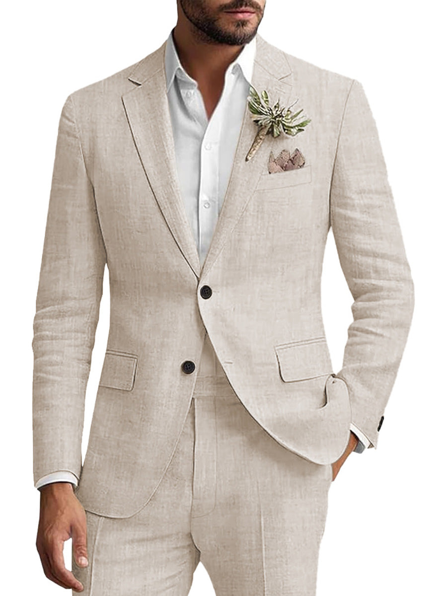 Costume Homme 2 Pièces IVOIRE en Lin Pour le Marié et les Affaires Décontractées Élégance Respirante
