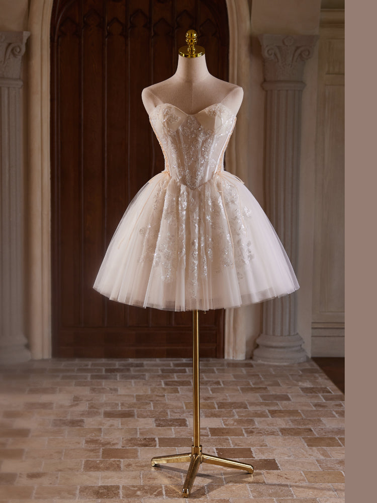 Col Cœur Robe de bal Tulle Longueur Genou sans Bretelles