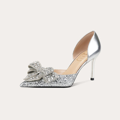 Bout pointu Talon haut Bicolore avec nœud papillon Chaussures de soirée pour femmes