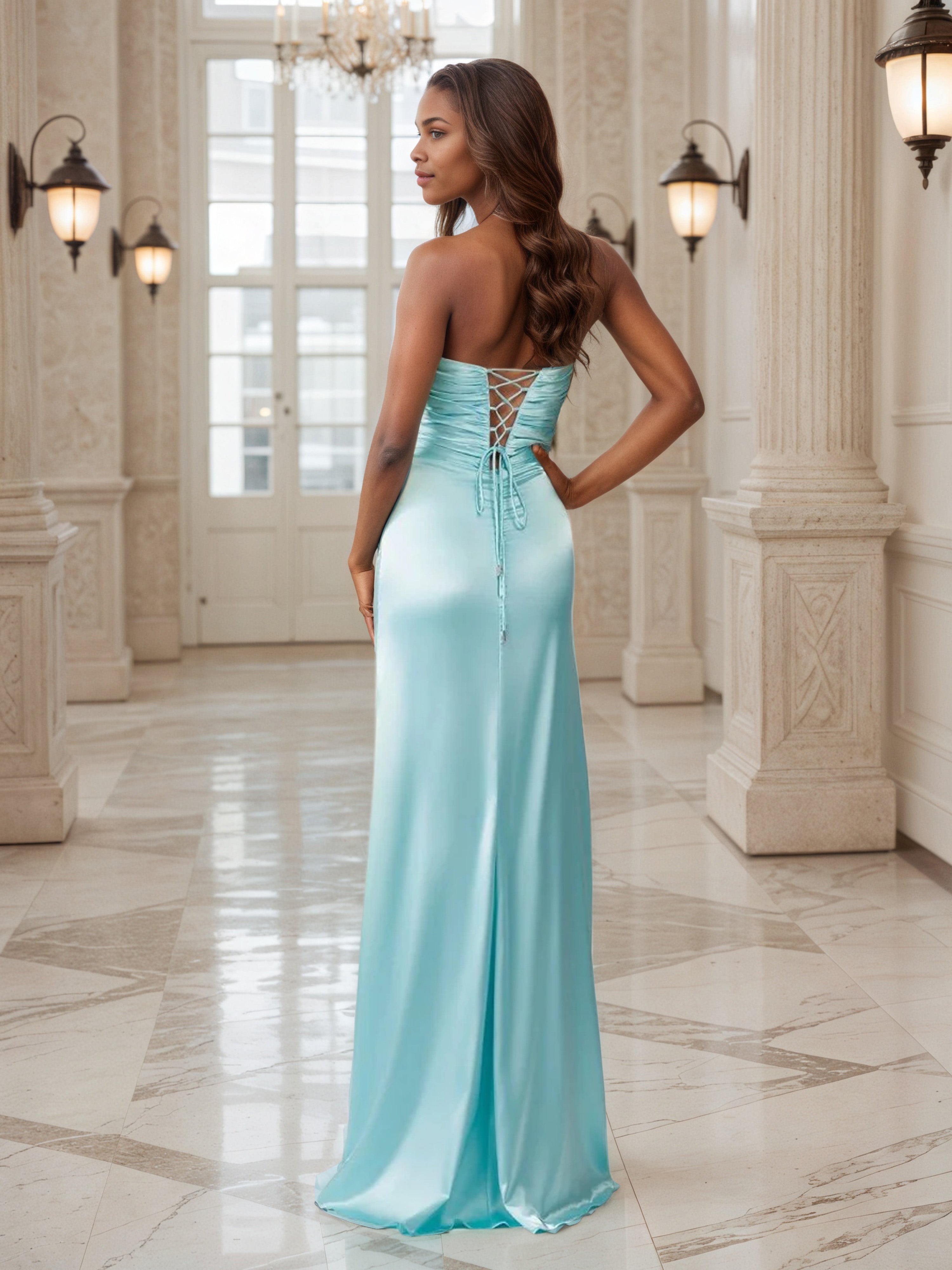 Robe de Soirée ARGENT Robe Bustier Fourreau avec Ouverture en Forme de Trou