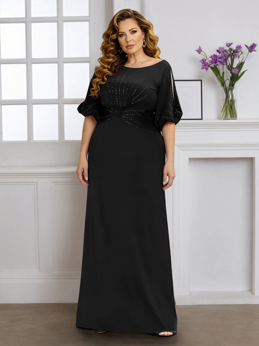 Cicinia Robe pour Mère de la Mariée Noir Longue en Tissu Extensible Fourreau Perlé Longueur Sol Gande Taille