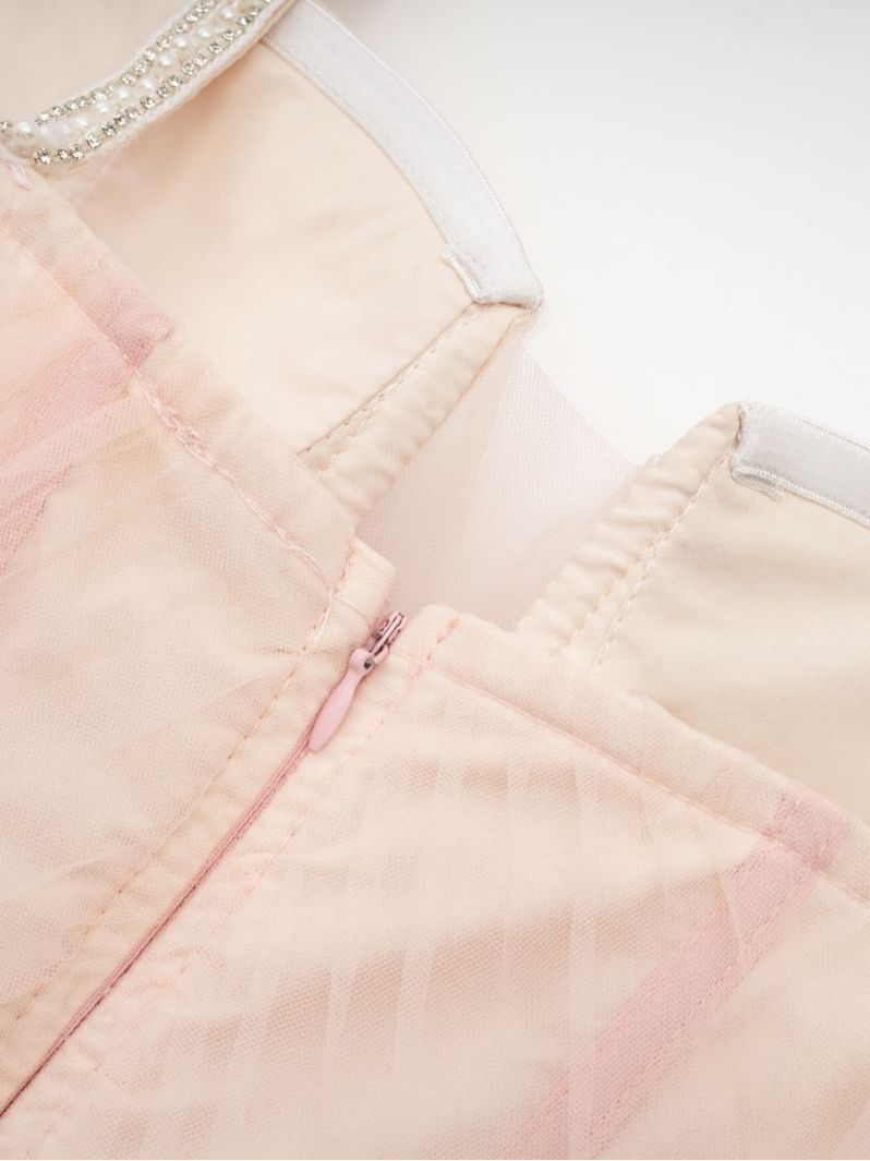 Robe Trapèze Mousseline Bretelles Cache Cœur Sans Manches Robe de Soirée en Rose