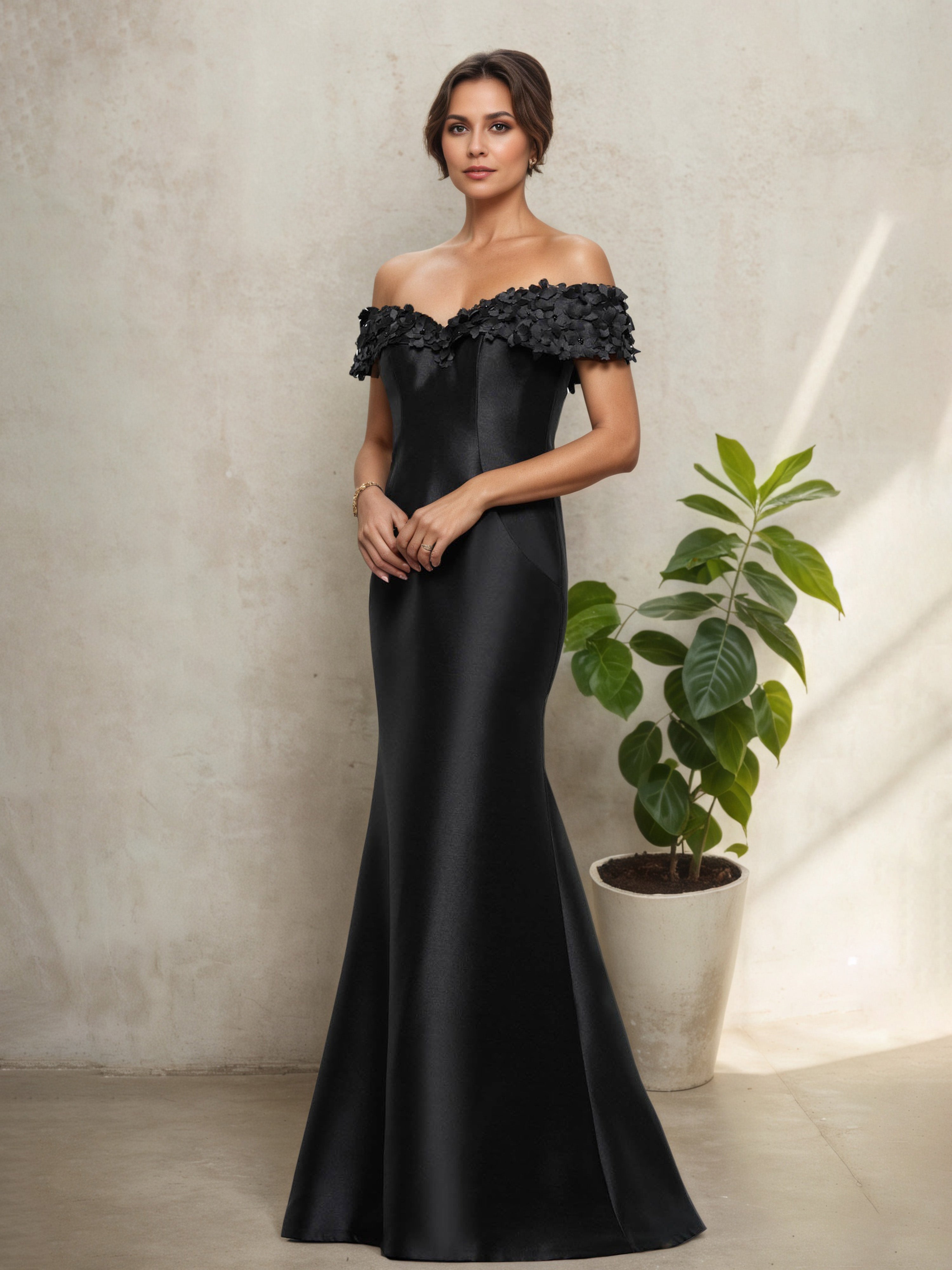 Robe de Cérémonie Noire pour Mère de la Mariée Style Sans Bretelles avec Encolure Illusion
