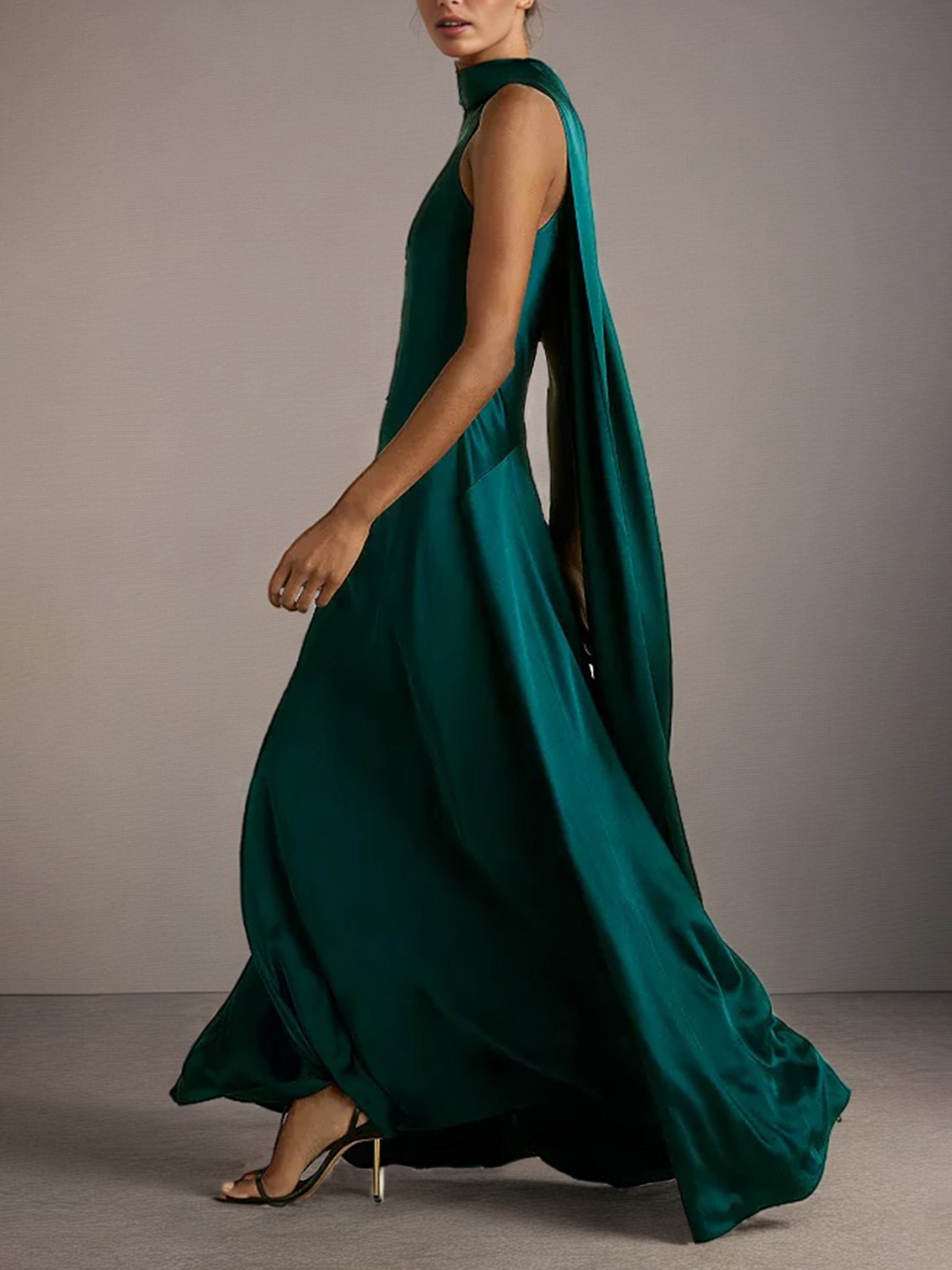 Robe de Soirée Paon Fourreau/Colonne Sans Manches Satin Doux Robe de Soirée