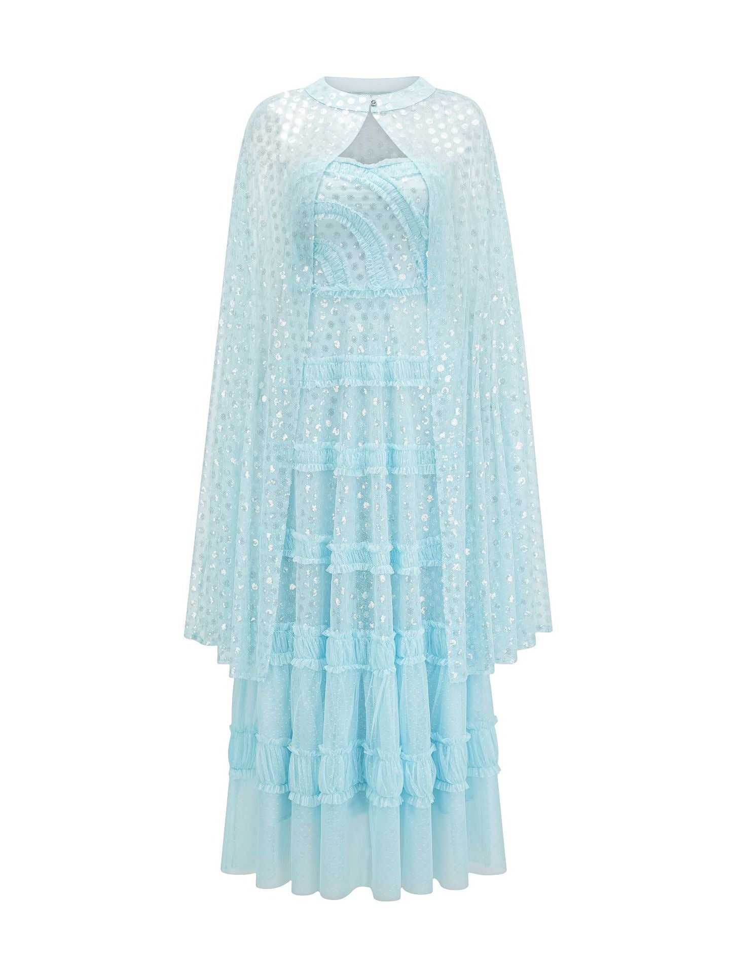 Robe Paillettes Deux Pièces Trapèze Sans Manches Robe de Soirée en Bleu Clair