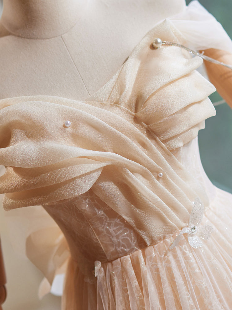 Trapèzes Col Cœur Robes de Soirée en Tulle Épaules Dénudées avec Fleurs et Balayage