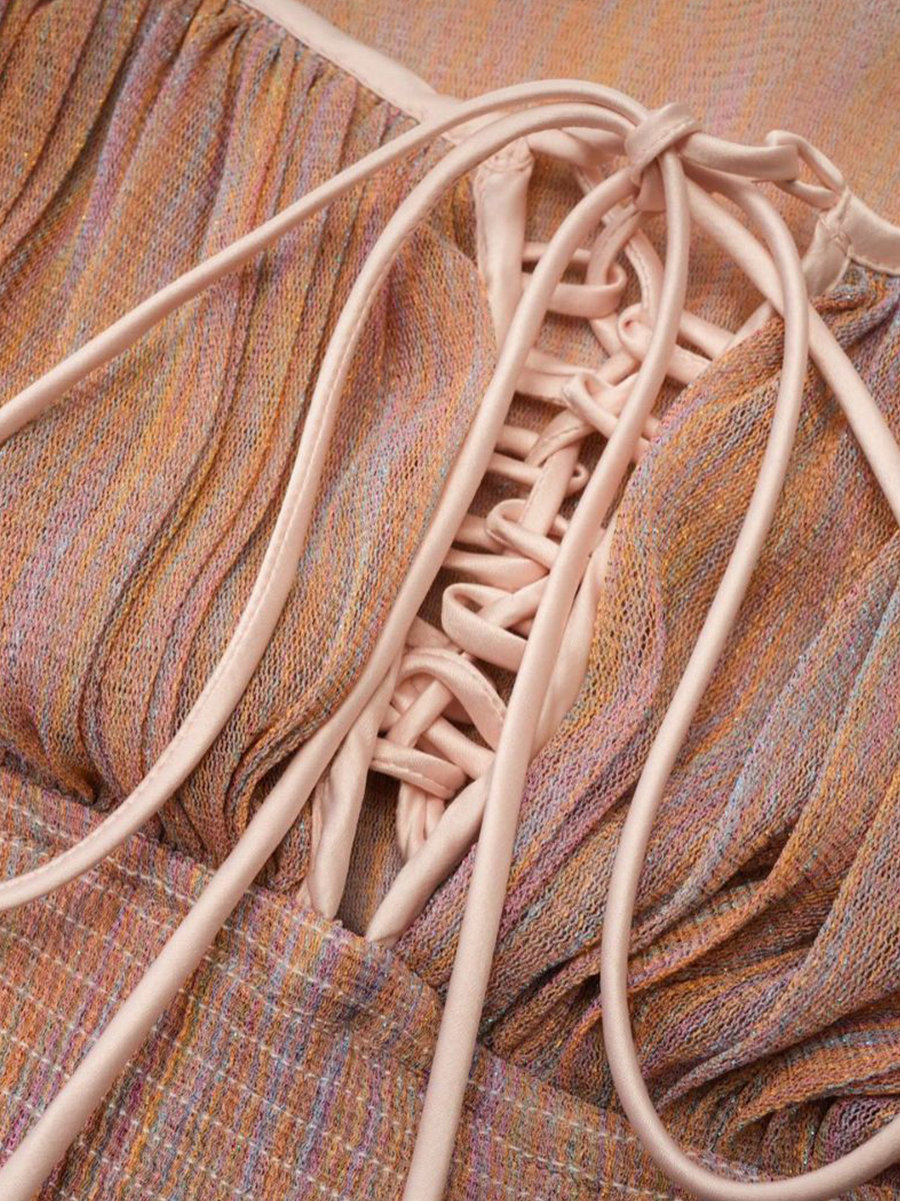 Robe Trapèze Col Carré Manches Longues Paillettes Robe de Soirée en Ambre