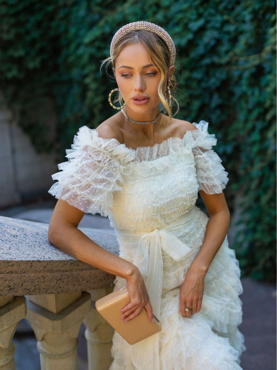 Robe Trapèze Épaule Dénudée Manches Courtes Robe de Soirée en Abricot