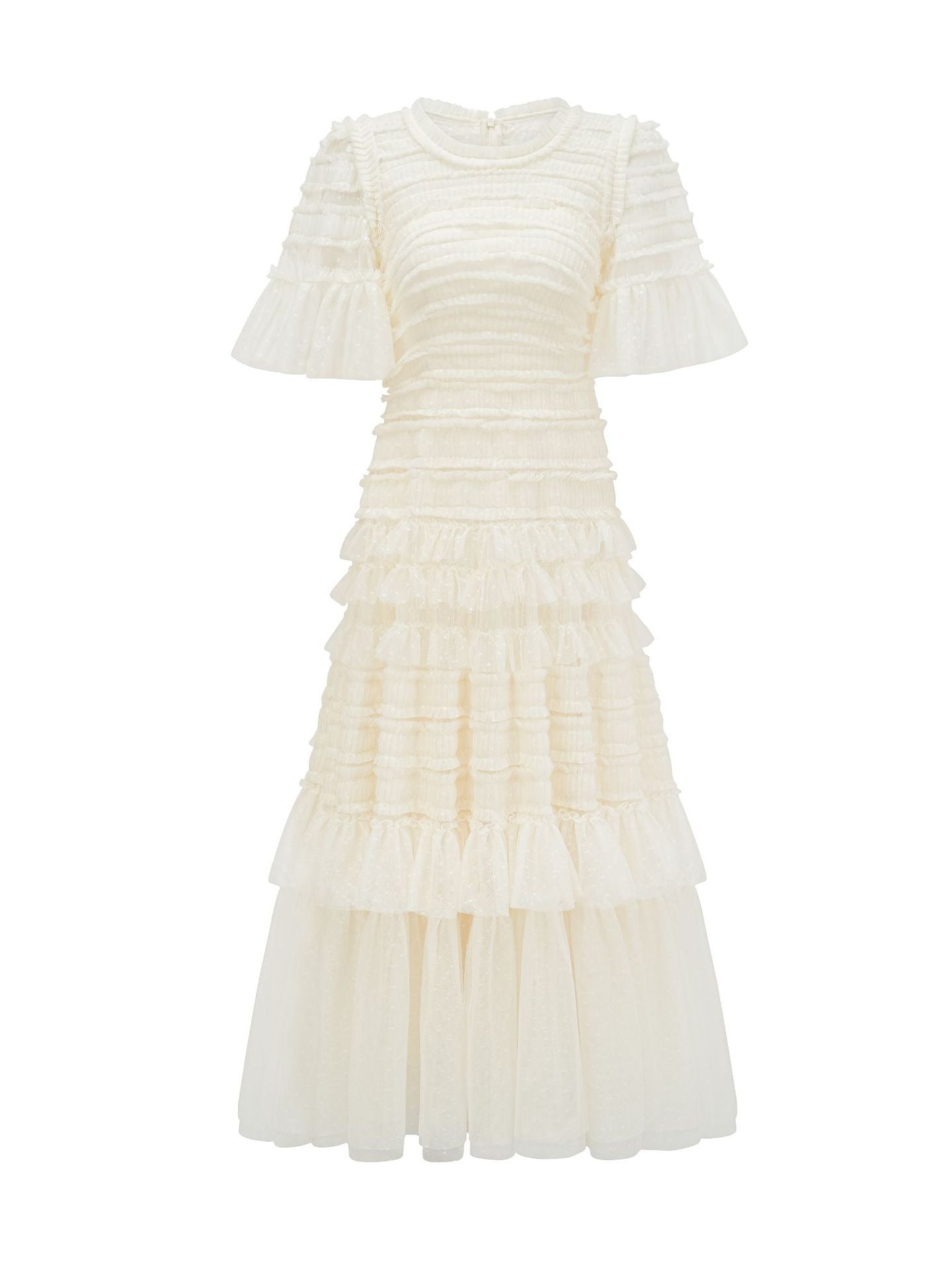 Robe Trapèze Col Rond Manches Courtes Robe de Soirée en Abricot