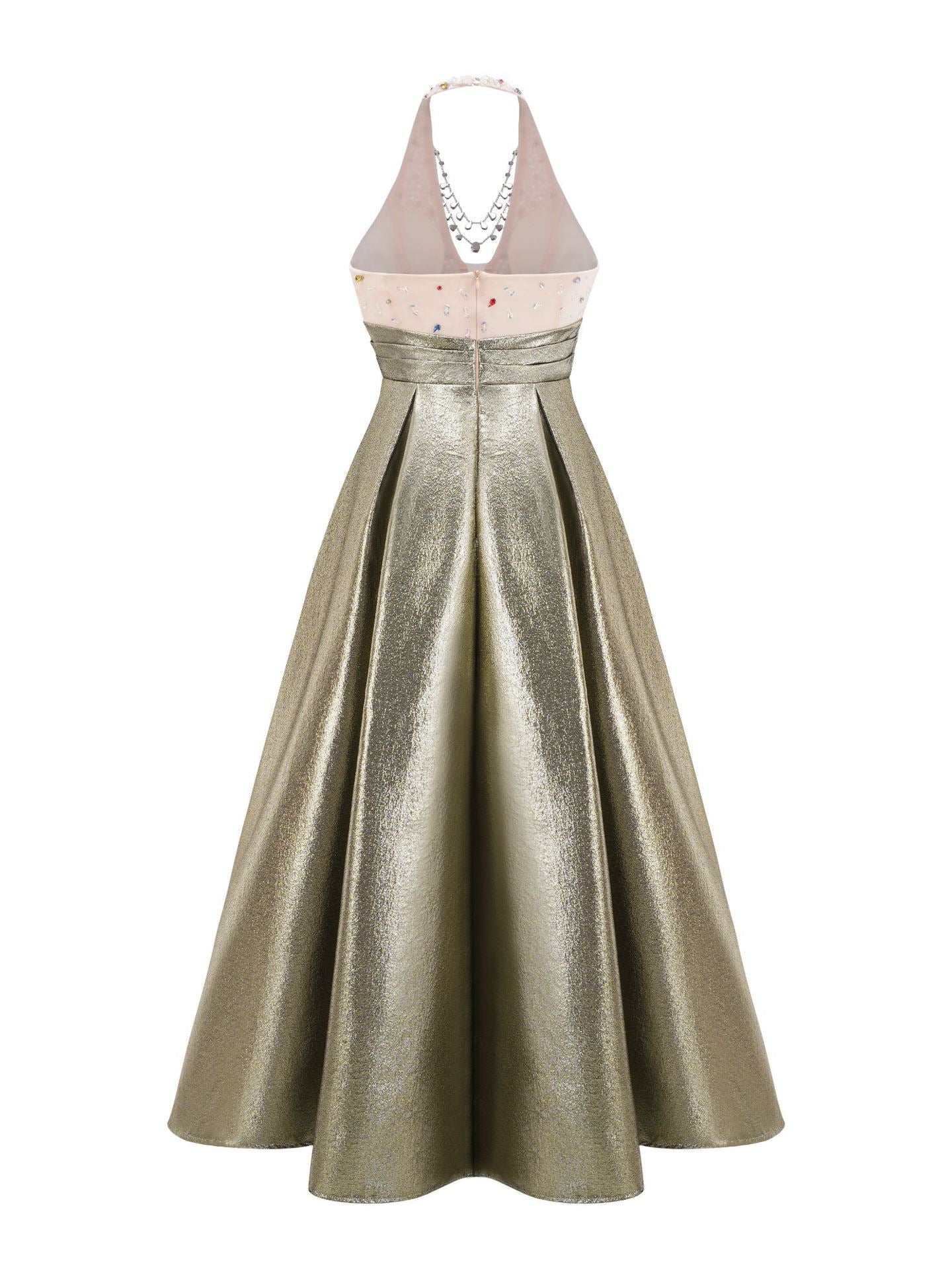 Robe Longue Licou Trapèze Col V Sans Manches Robe de Soirée en Or