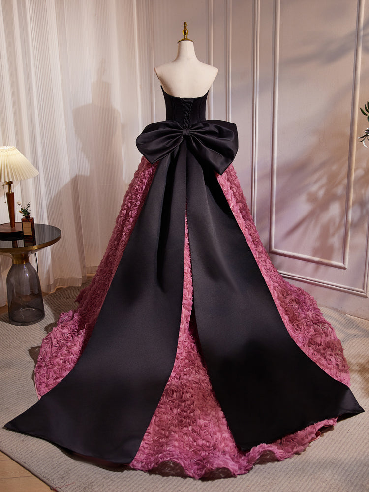 Robe de Soirée Col Cœur Sans bretelles en Tulle avec Balayage et Noeud de Papillon