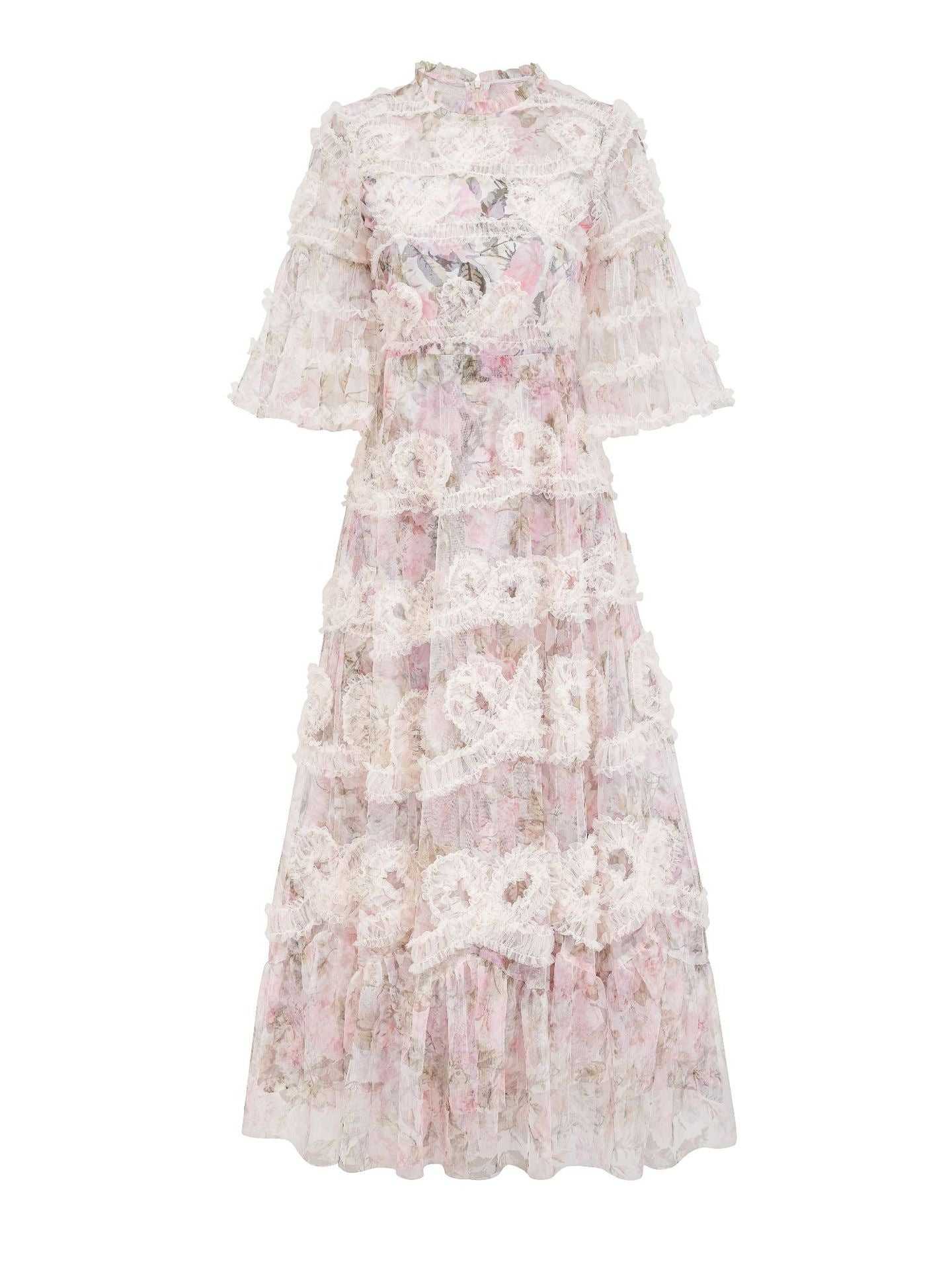 Robe Longue Trapèze Col Rond Manches Courtes Robe de Soirée en Abricot