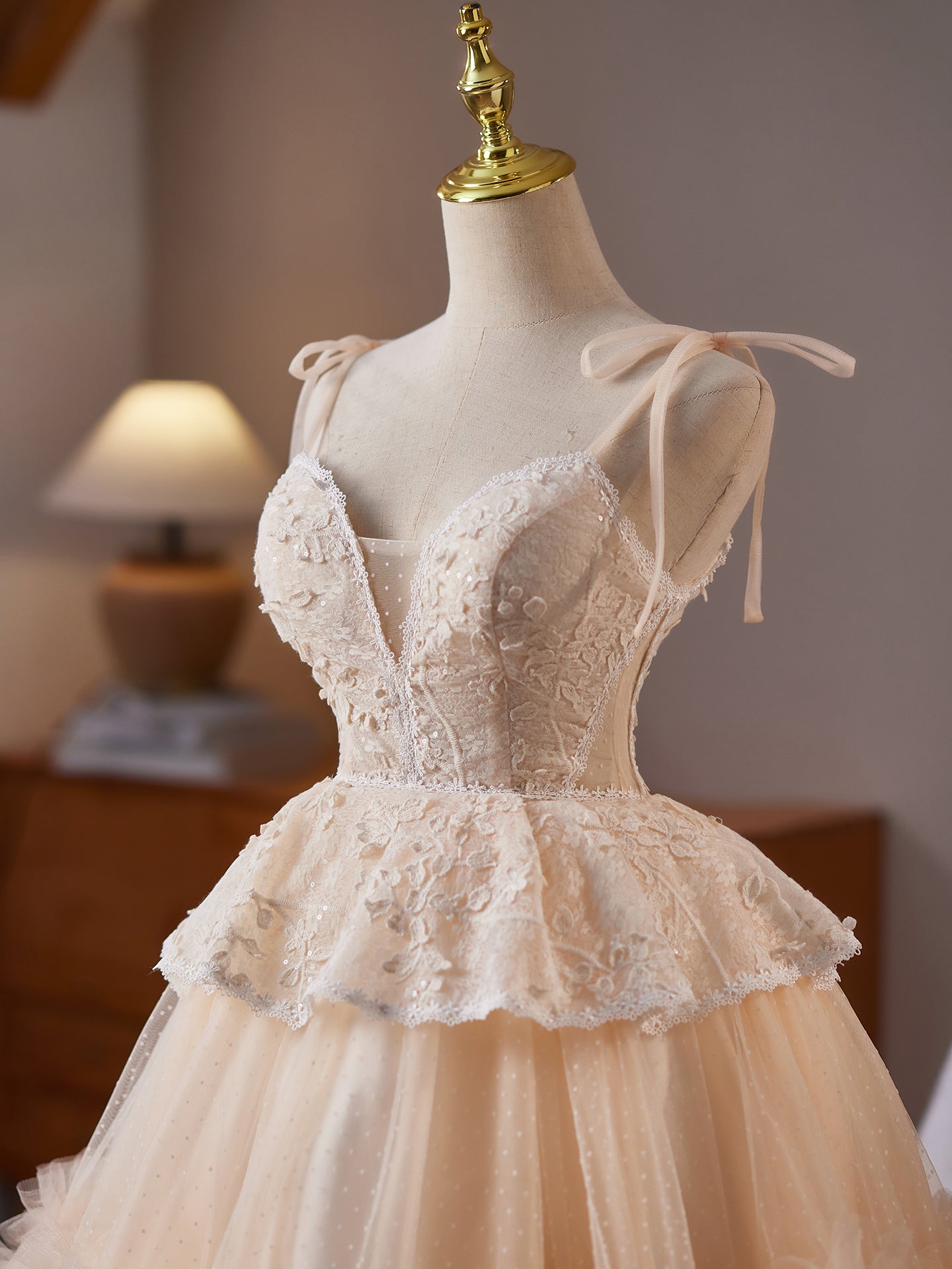 Robe de Homecoming Champagne Encolure V à Bretelles Fines Style A-Line Charmante