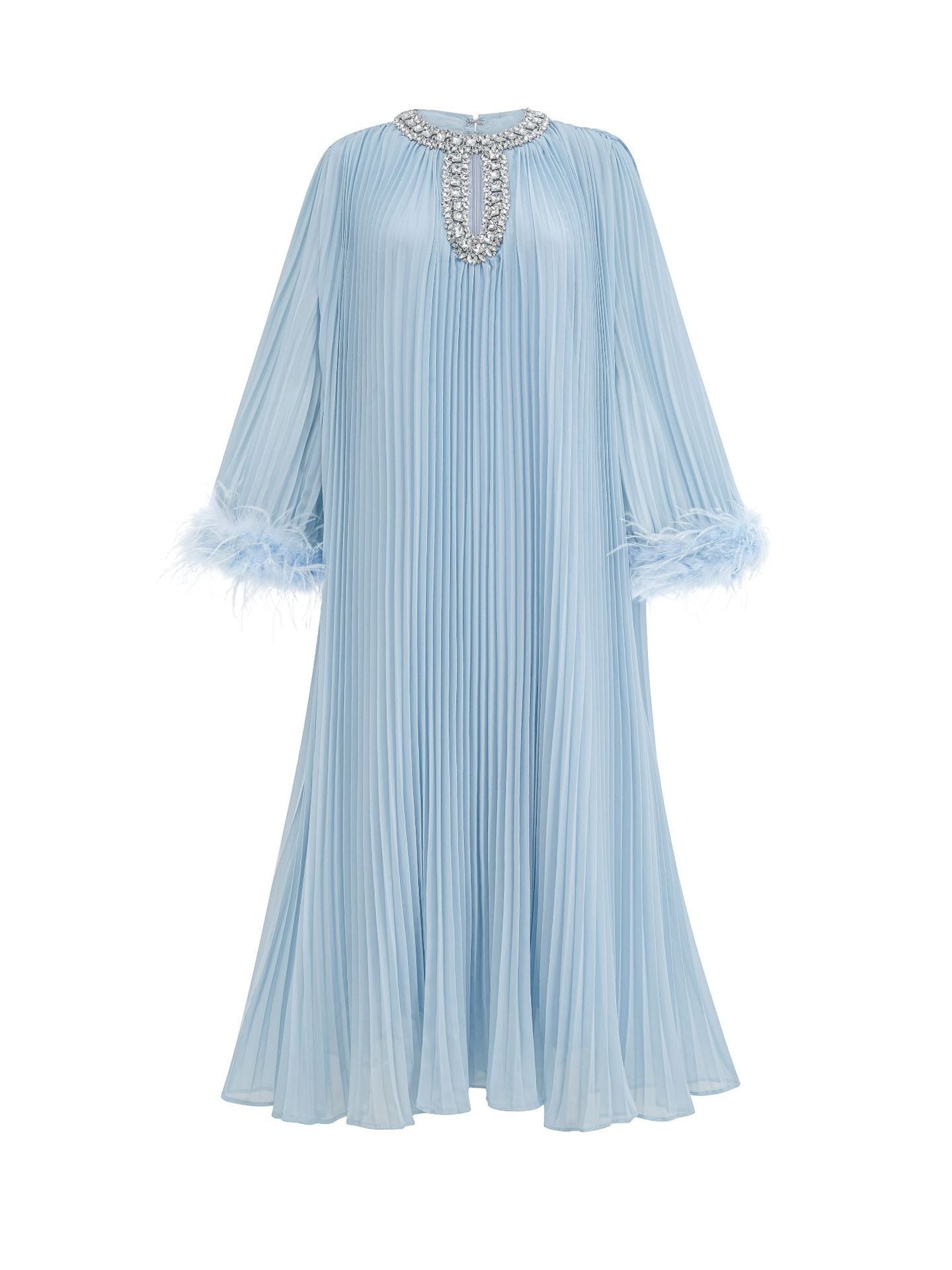 Robe Longue Col Rond Manches Longues Robe de Soirée en Bleu