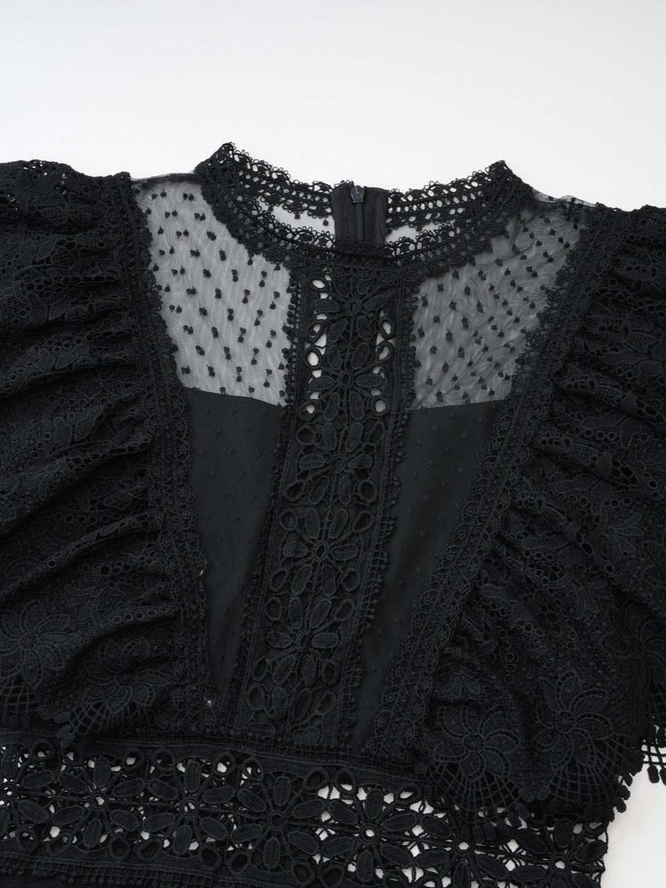 Robe Longue Trapèze Col Rond Manches Courtes Robe de Soirée en Noir