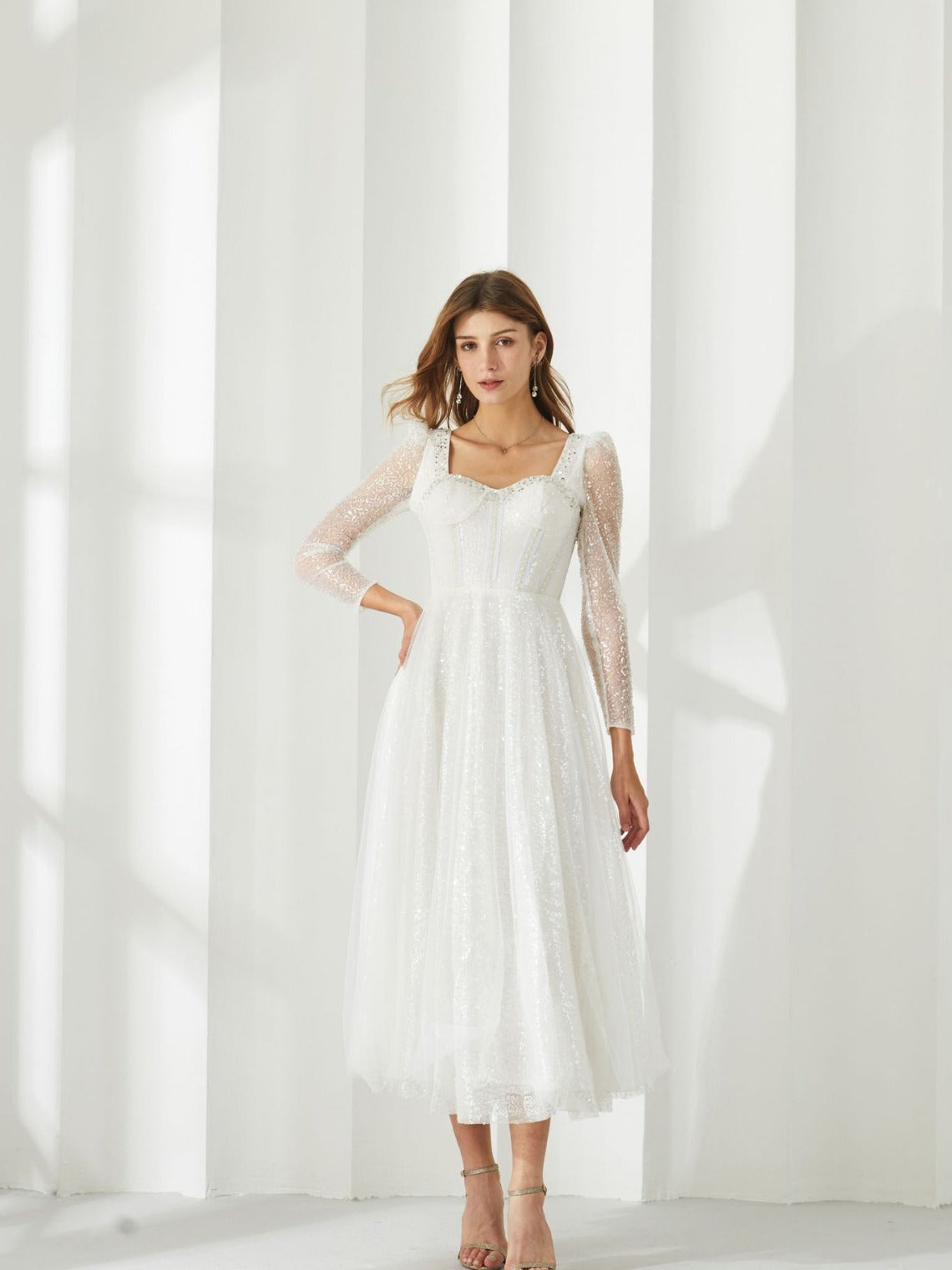 Robe Trapèze Cache Cœur Manches Longues Robe de Soirée