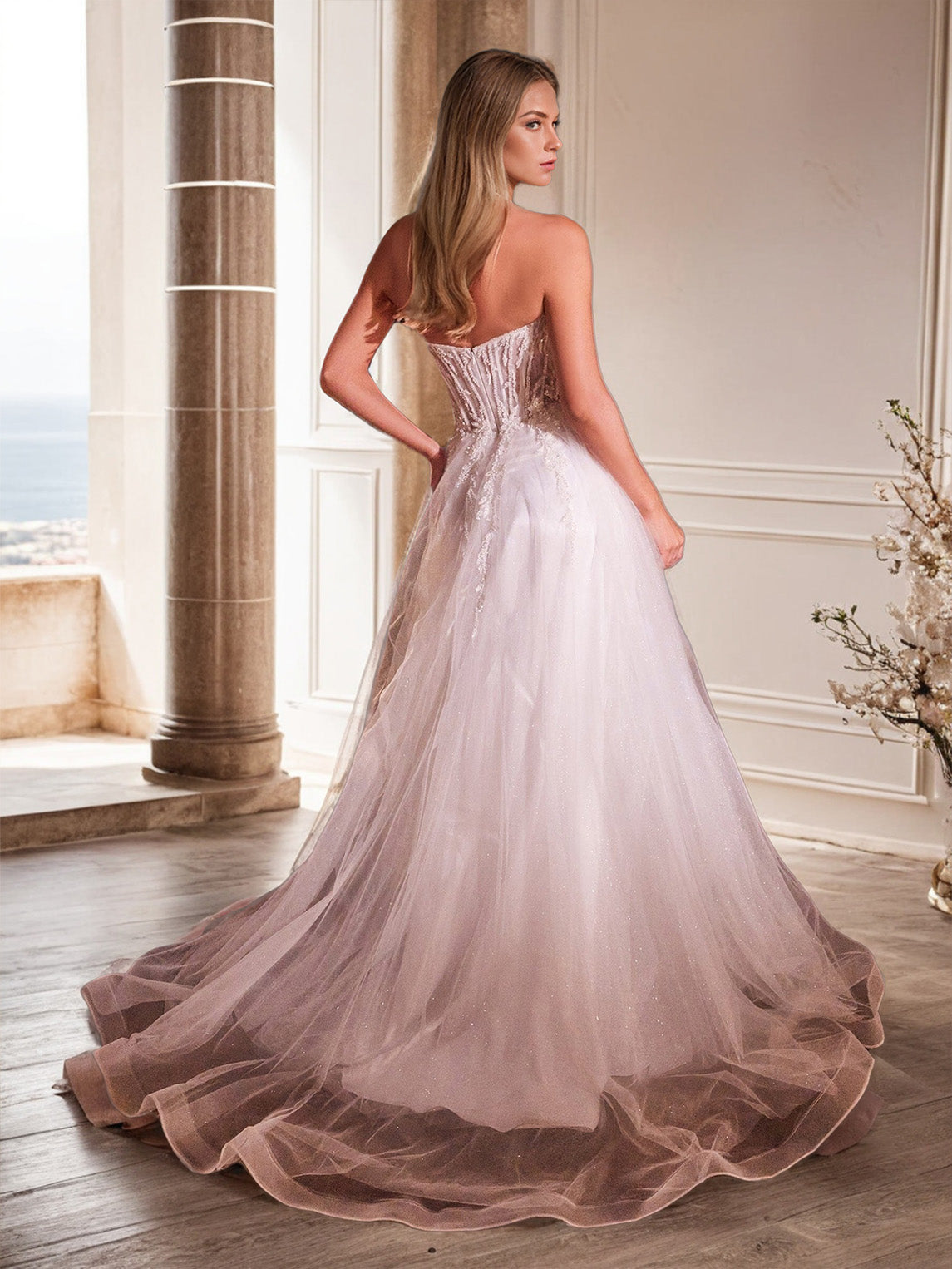 Col V Sans Manche Tulle&Dentelle Robe de Mariage avec La Courte Traîne