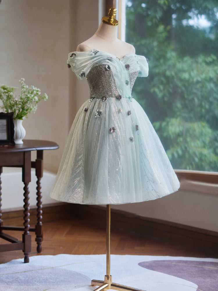 Robe de bal Col Cœur en Tulle Épaules Dénudées avec Appliques de Fleurs