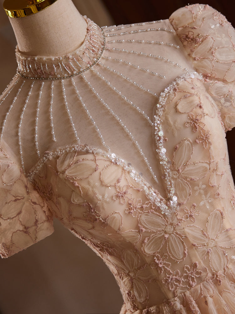 Robe de bal Mi-longue à manches courtes avec Perles