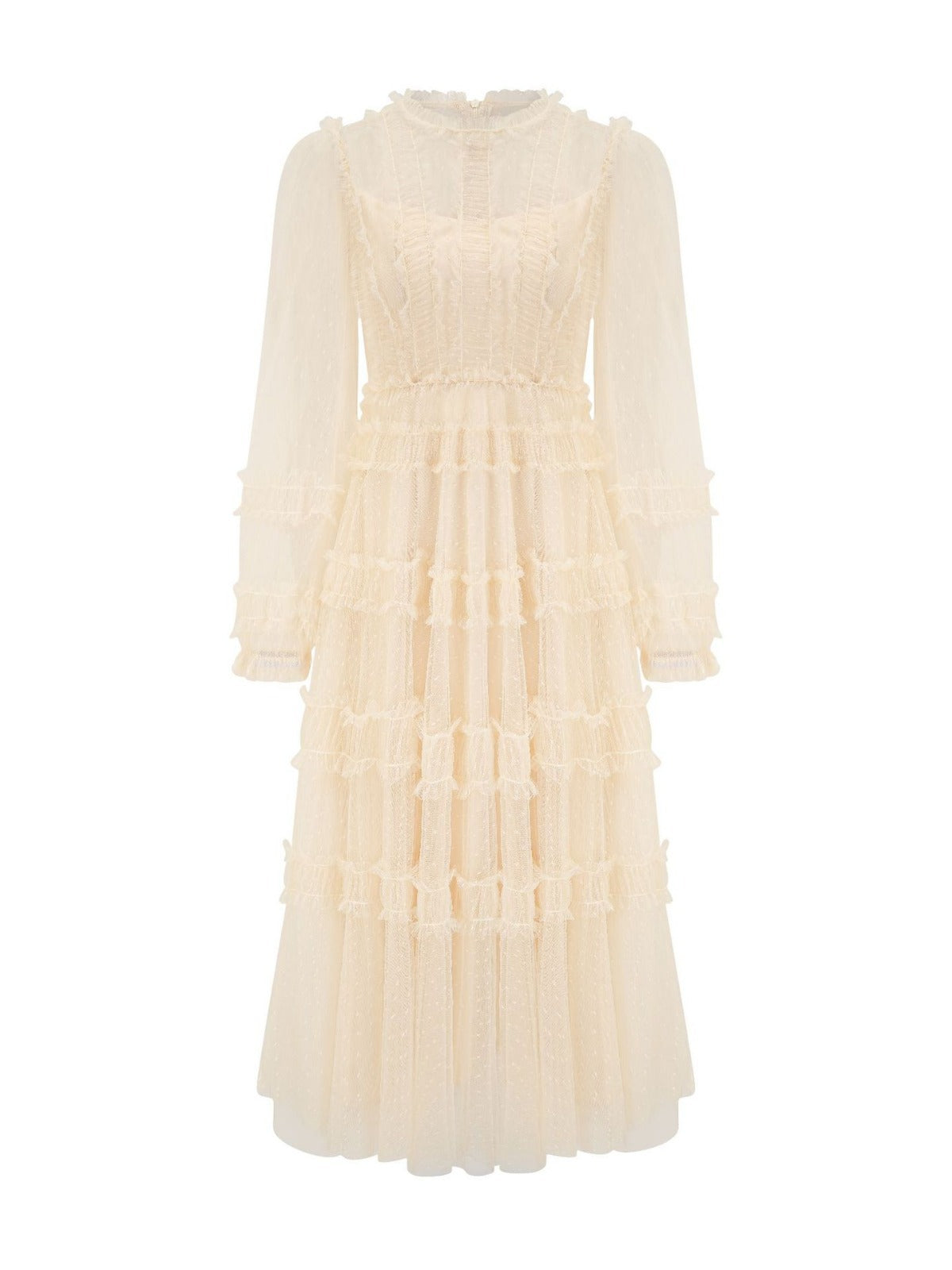 Robe Trapèze Col Roulé Mi-Haut Manches Longues Robe de Soirée en Abricot