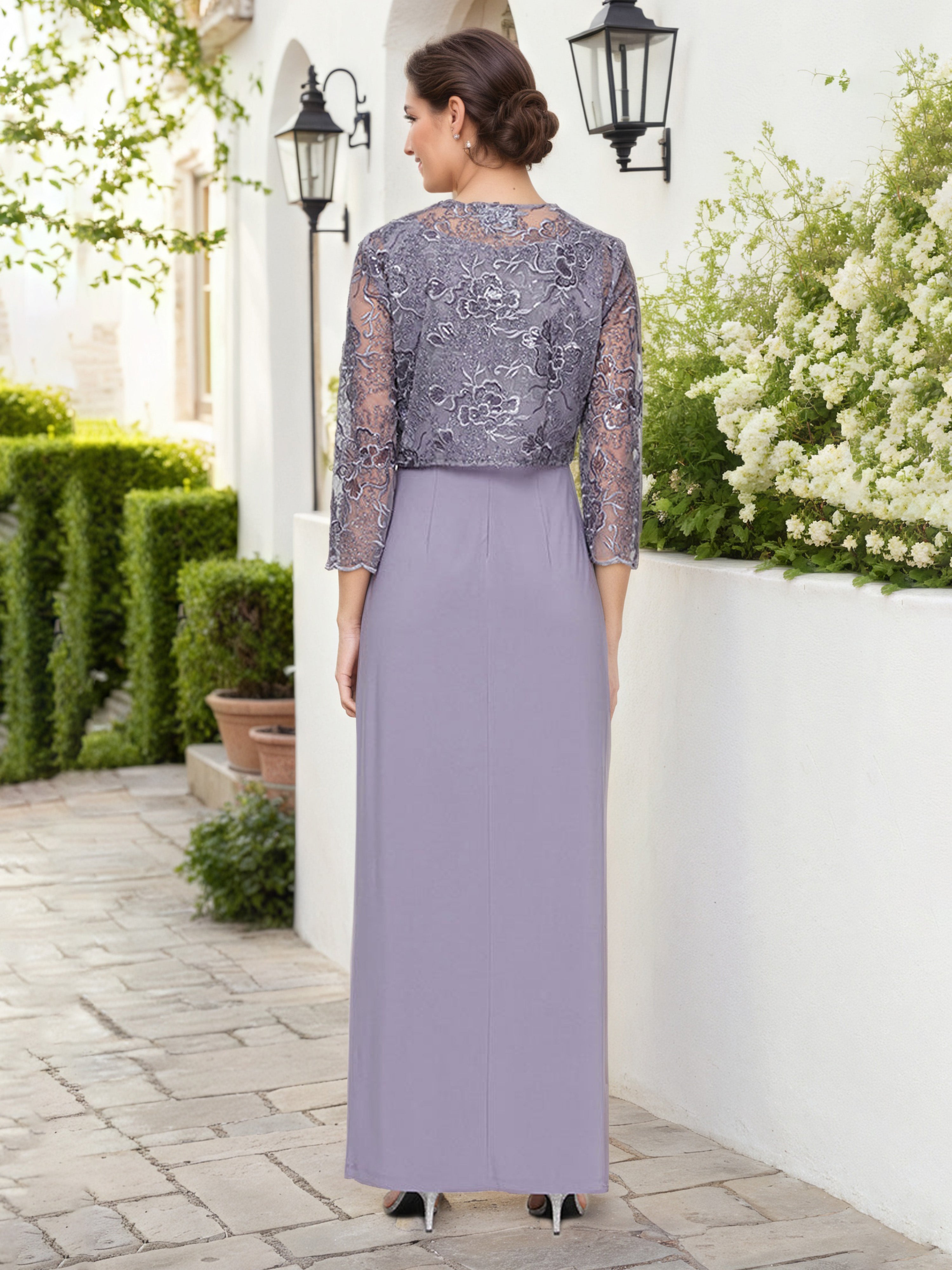 Tenue Mere Dela Mariee Tahiti Col Rond Robe à Taille Empire Avec Boléro Manches 3/4