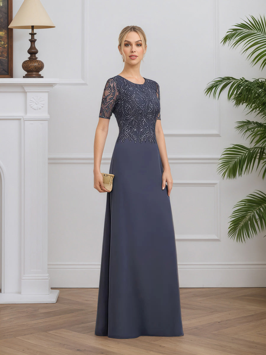 Cicinia Tempête Robe pour Mère de la Mariée Longue en Mousseline et Dentelle A-Line Fermeture Dos Longueur Sol