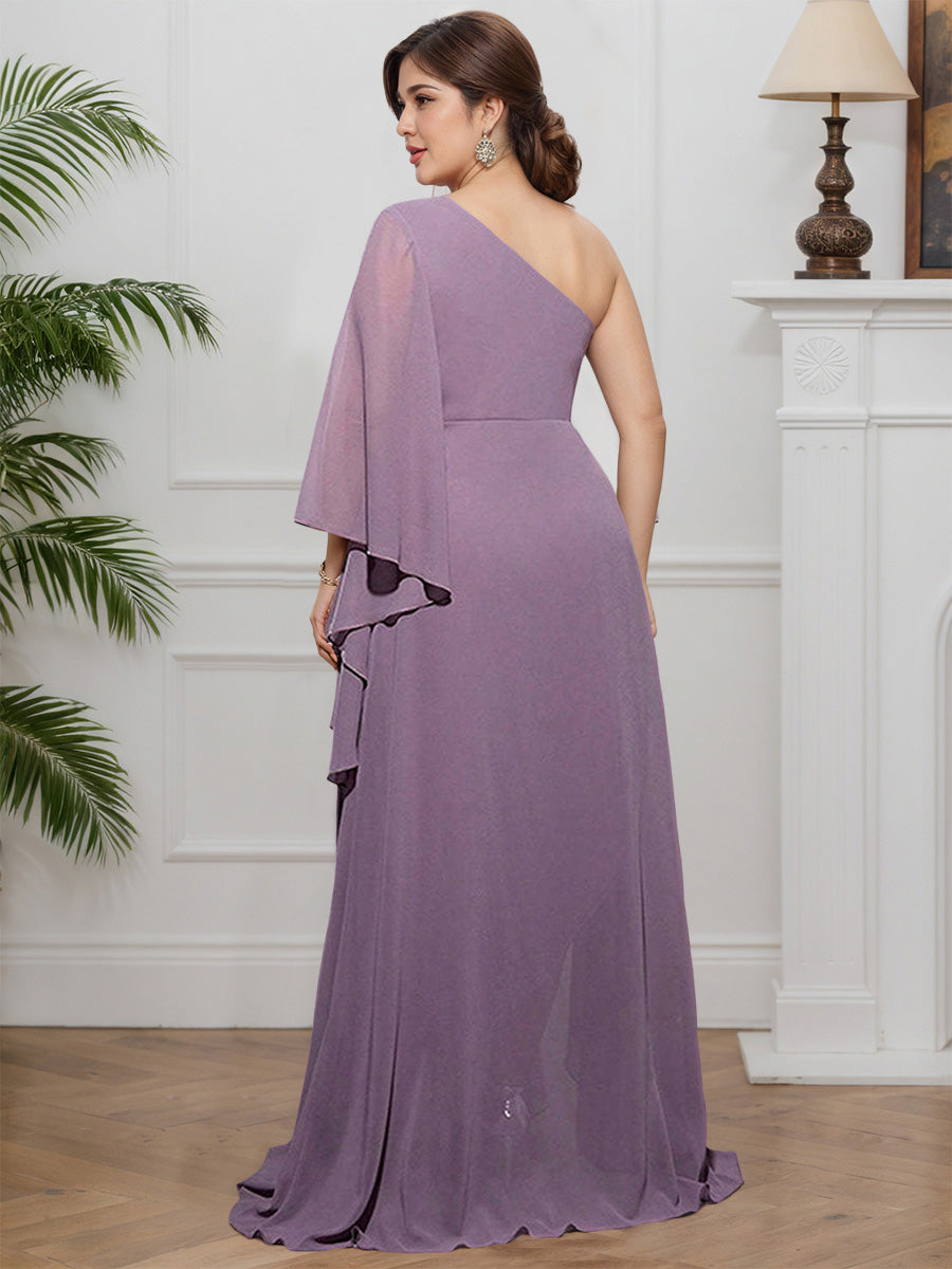 Cicinia Glycine Robe pour Mère de la Mariée Longue en Chiffon Une Épaule A-Line Robe de Soirée Élégante